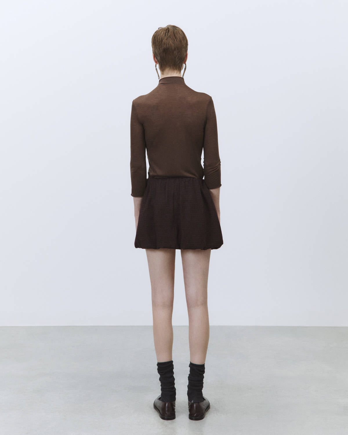BALLOON WOOL CHECK MINISKIRT