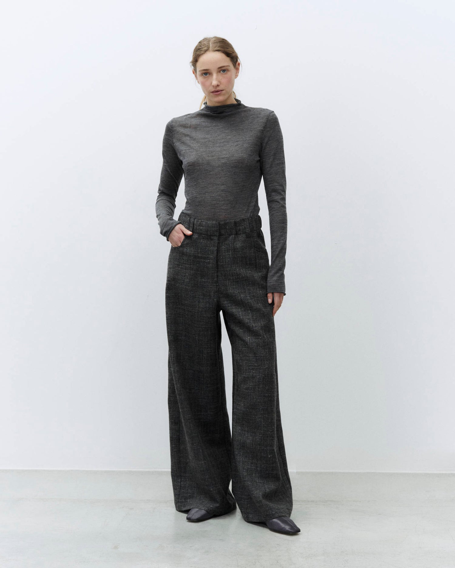 PALAZZO PANTS IN GRANIGLIA WOOL