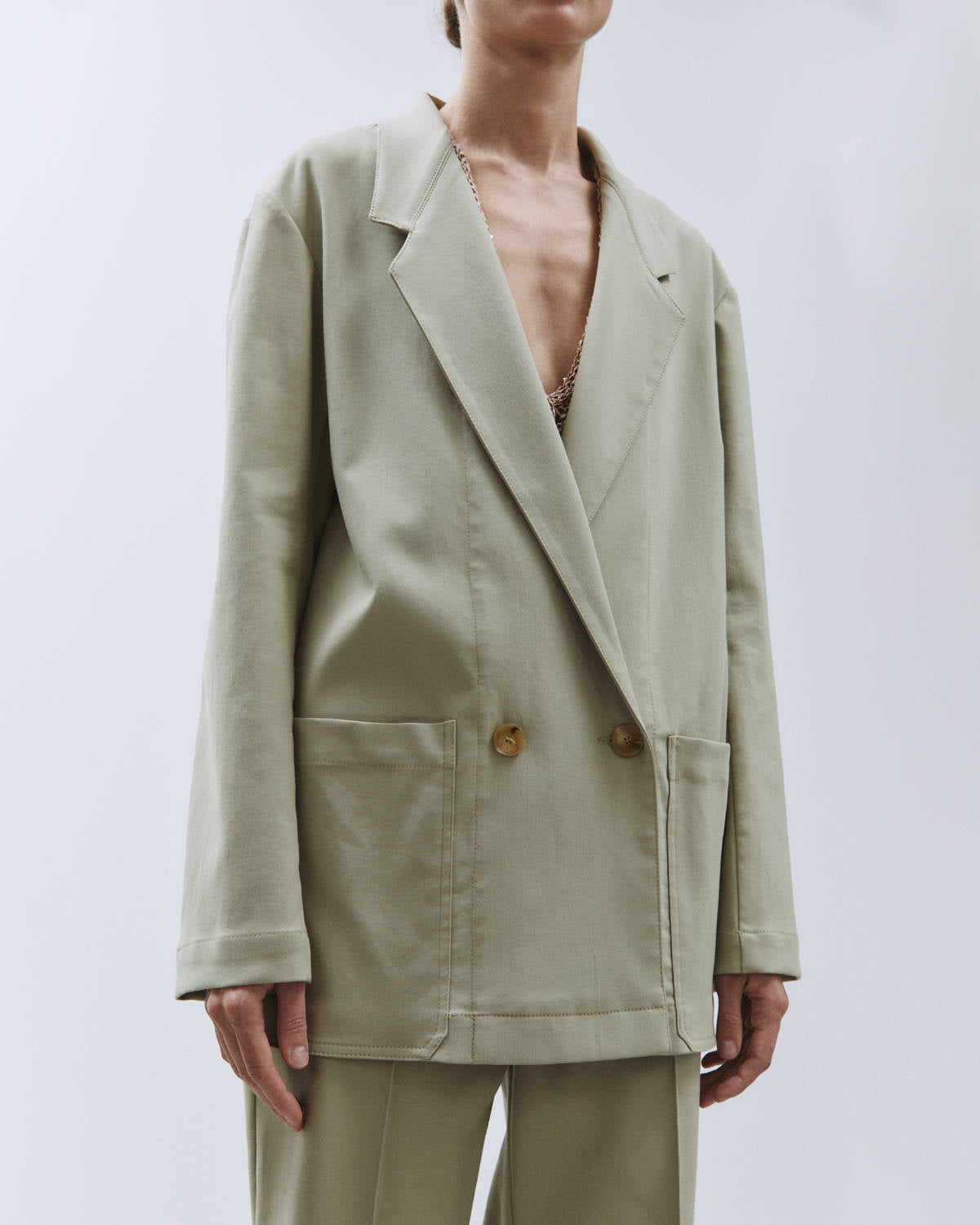 DOUBLE BREASTED BLAZER WITH TOPSTITCHING Sage