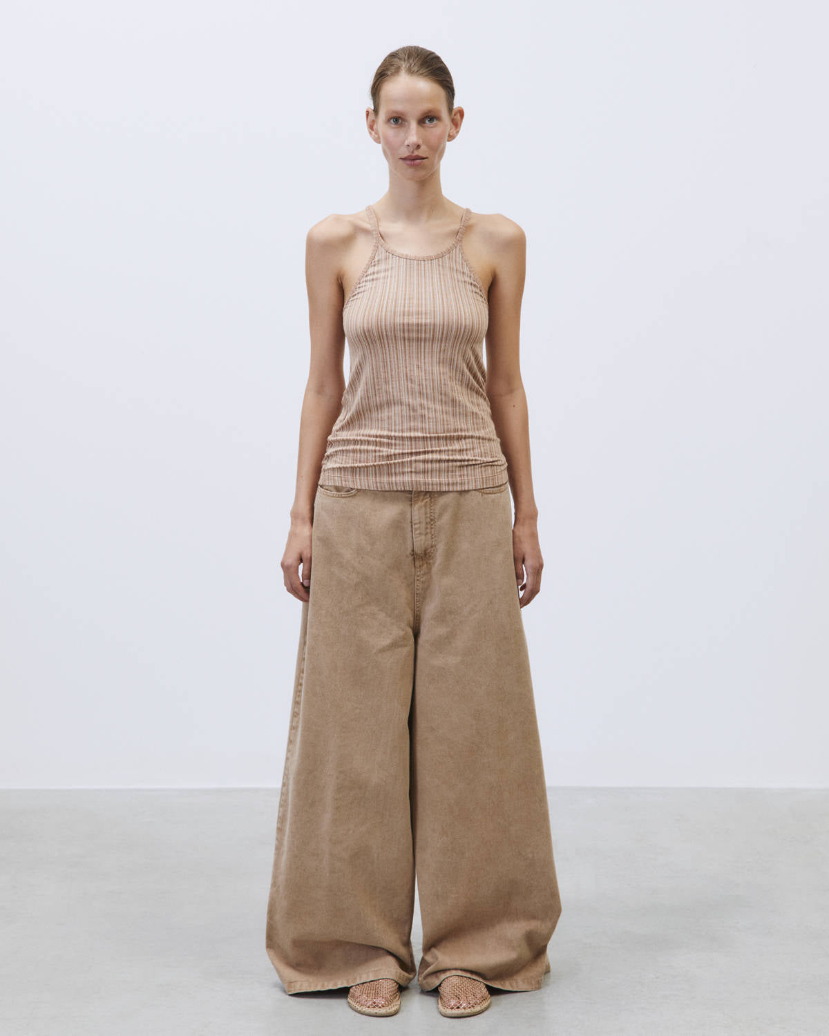SLIM MICRO STRIPED JERSEY TOP Cereal