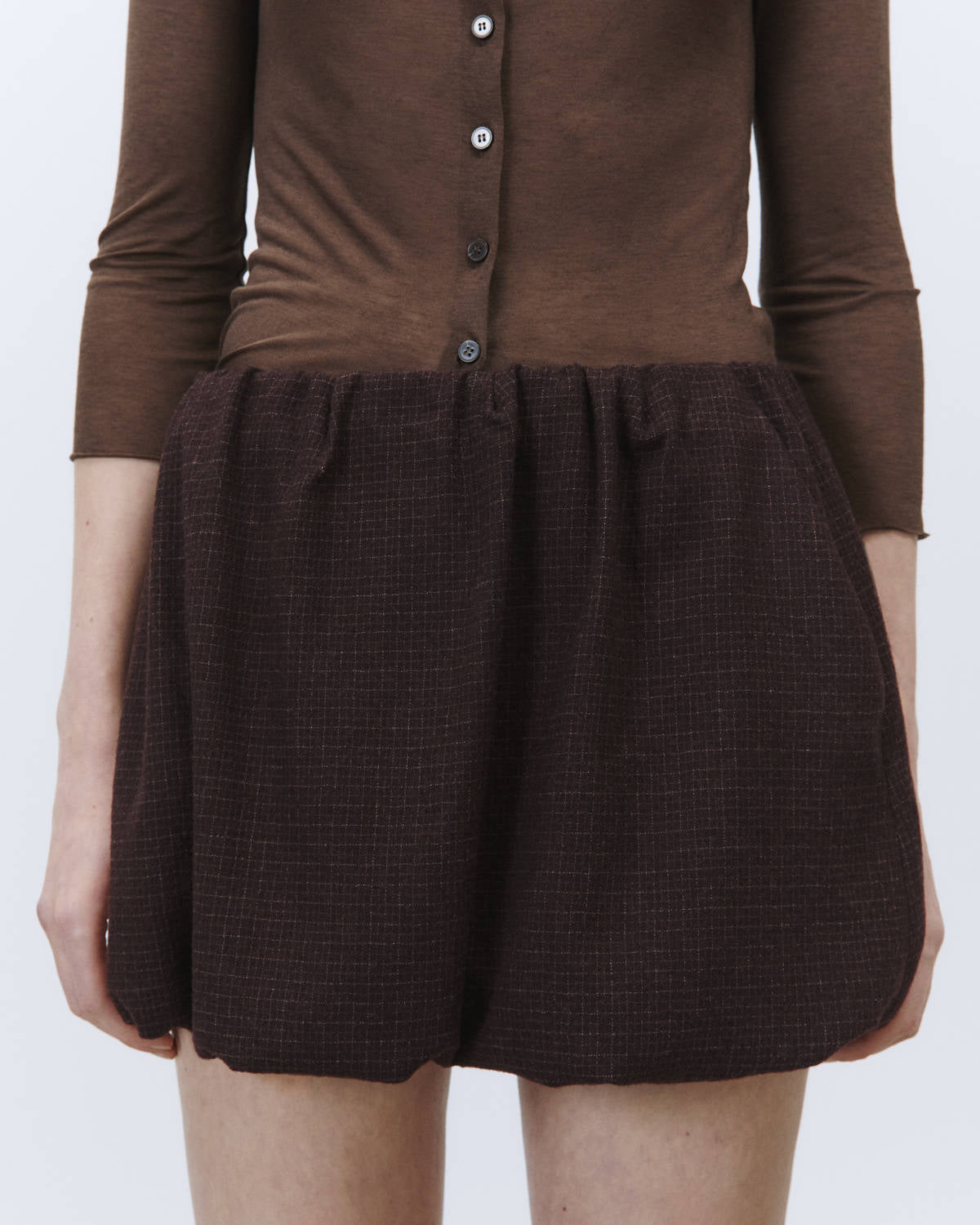 BALLOON WOOL CHECK MINISKIRT