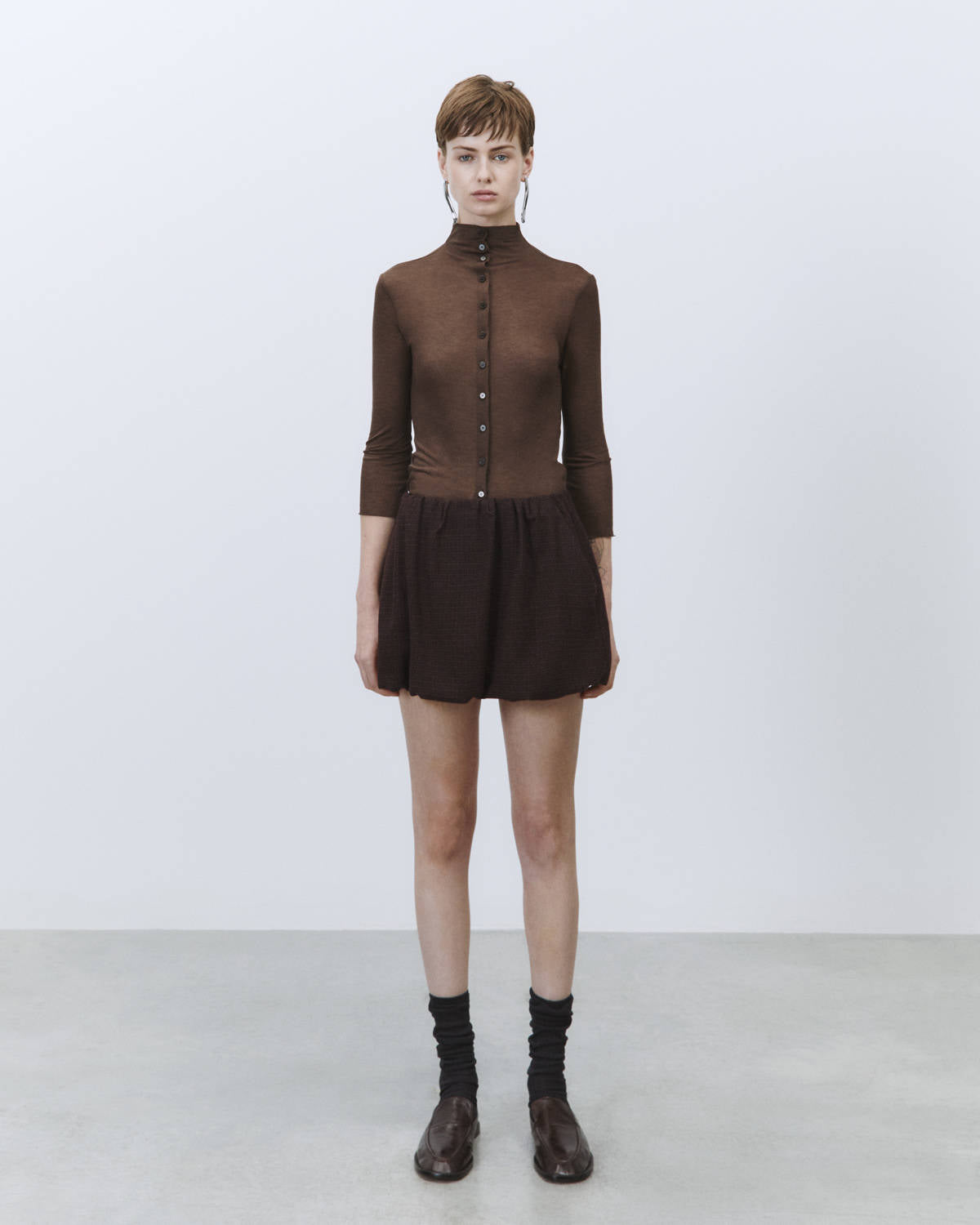 BALLOON WOOL CHECK MINISKIRT