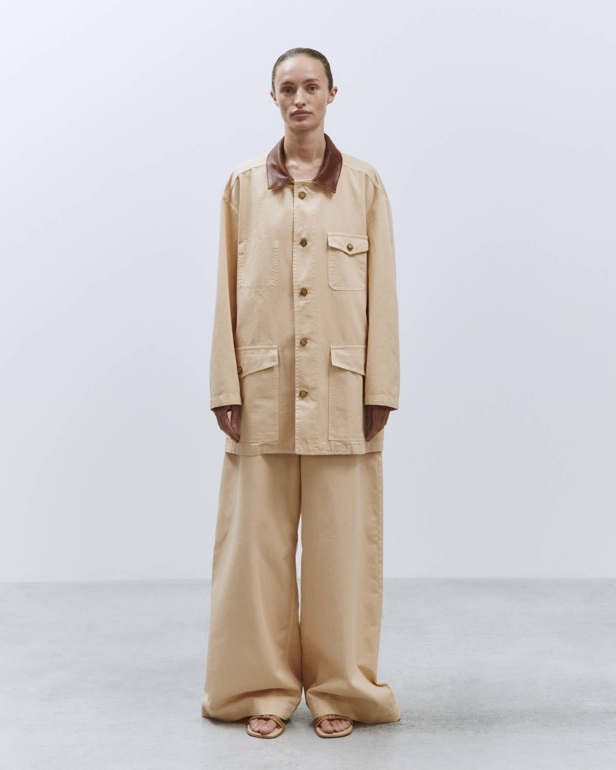 OVERSHIRT LEATHER COLLAR Cream