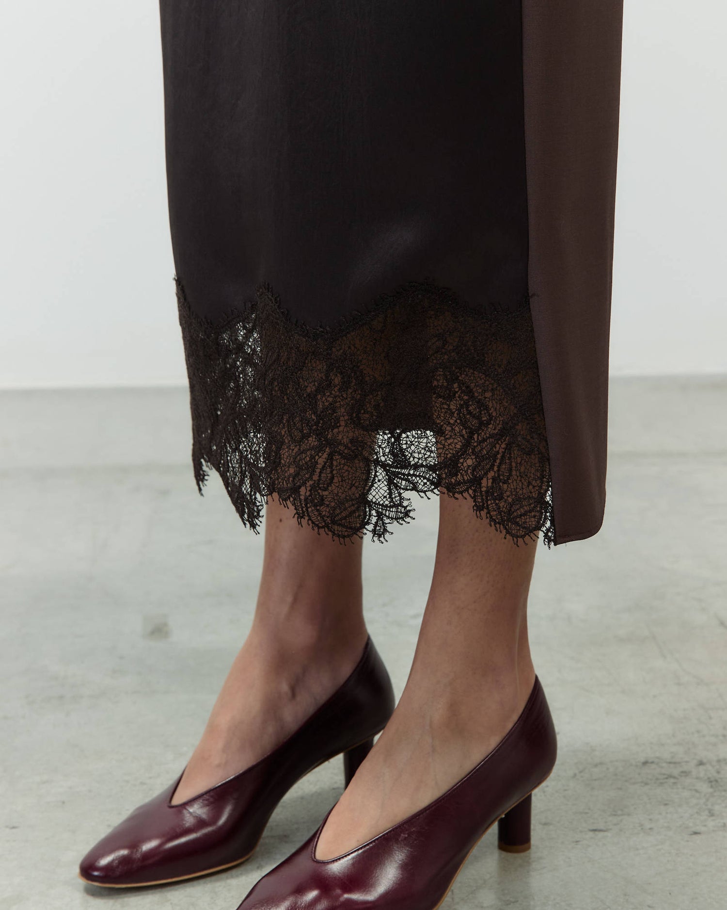 SATIN AND LACE MIDI SKIRT