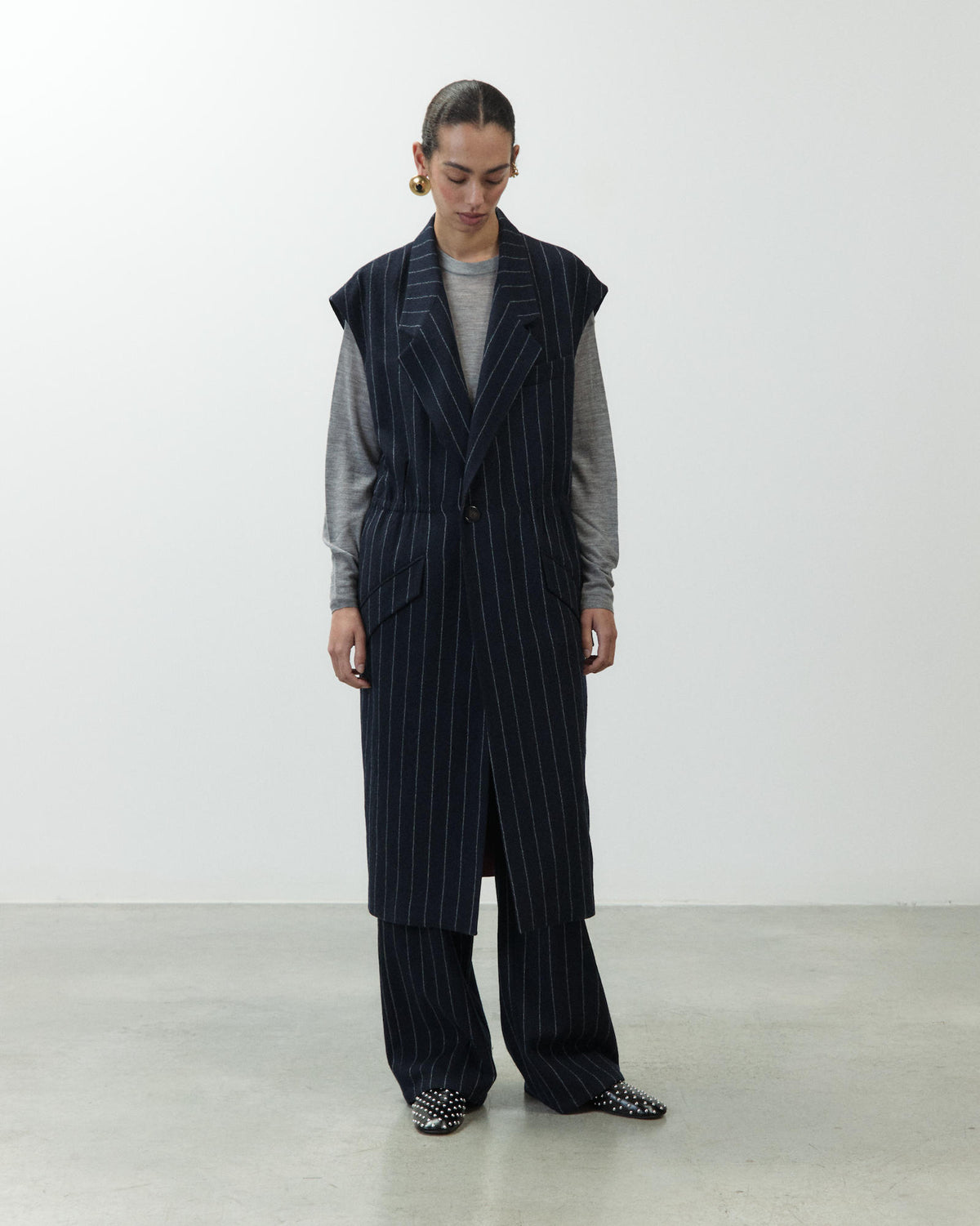 PINSTRIPED LONG VEST