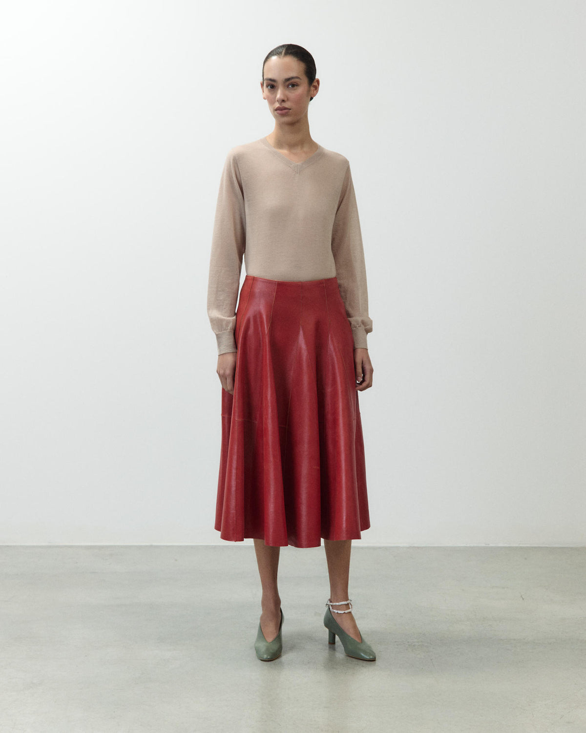 MIDI LEATHER FLARED SKIRT