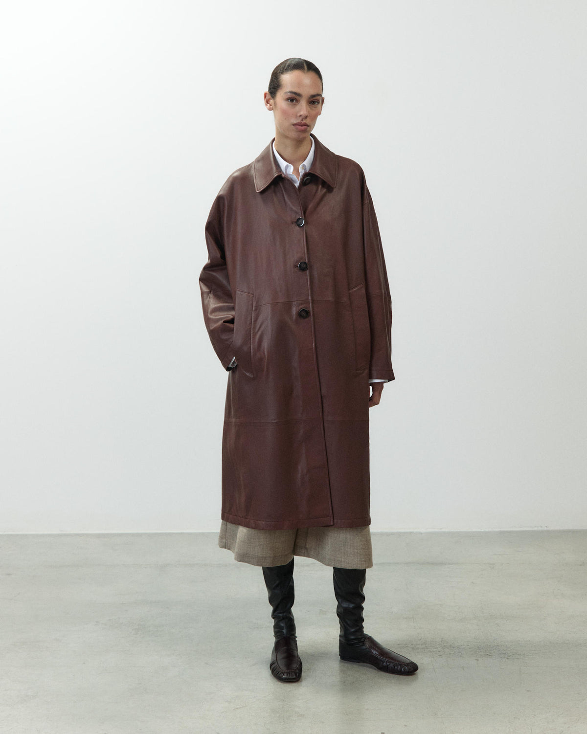 LEATHER CABAN COAT