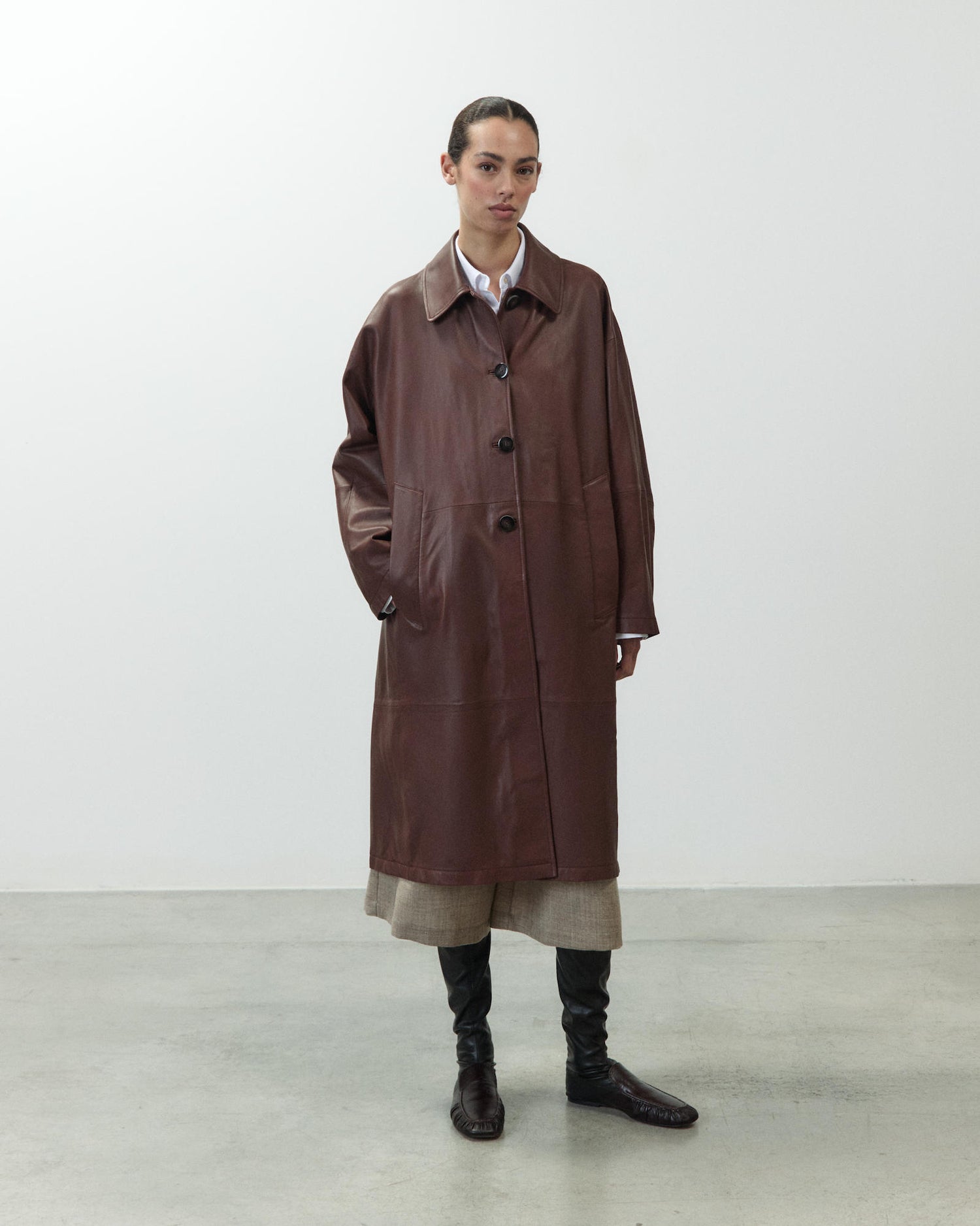 LEATHER CABAN COAT