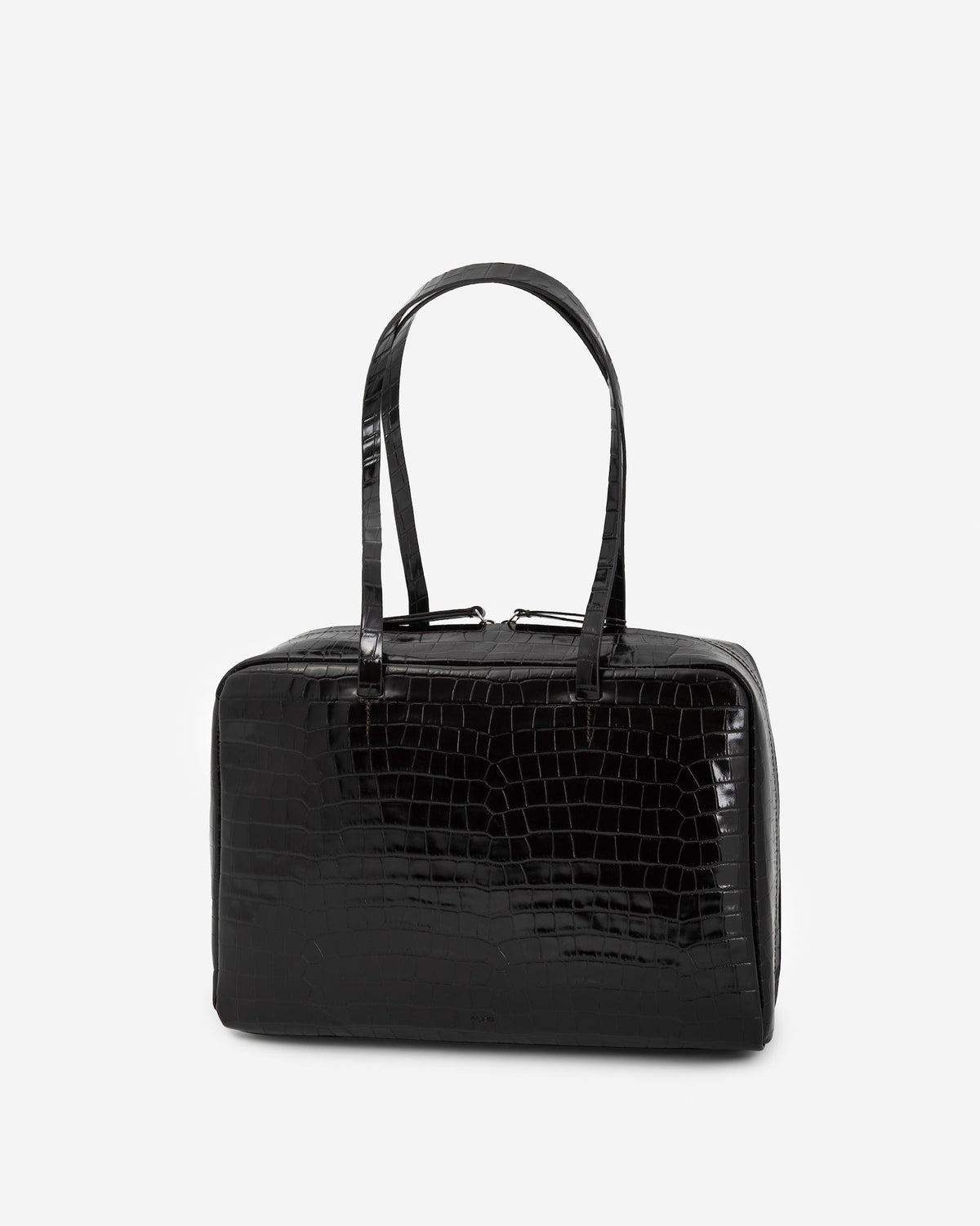 CROCODILE-EFFECT LEATHER BOWLING BAG
