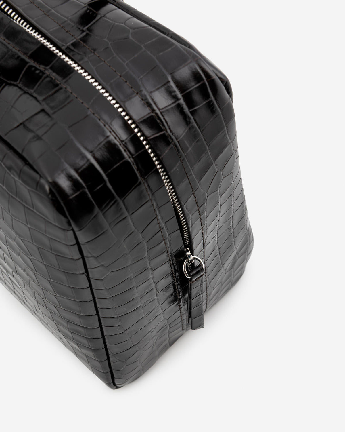 CROCODILE-EFFECT LEATHER BOWLING BAG