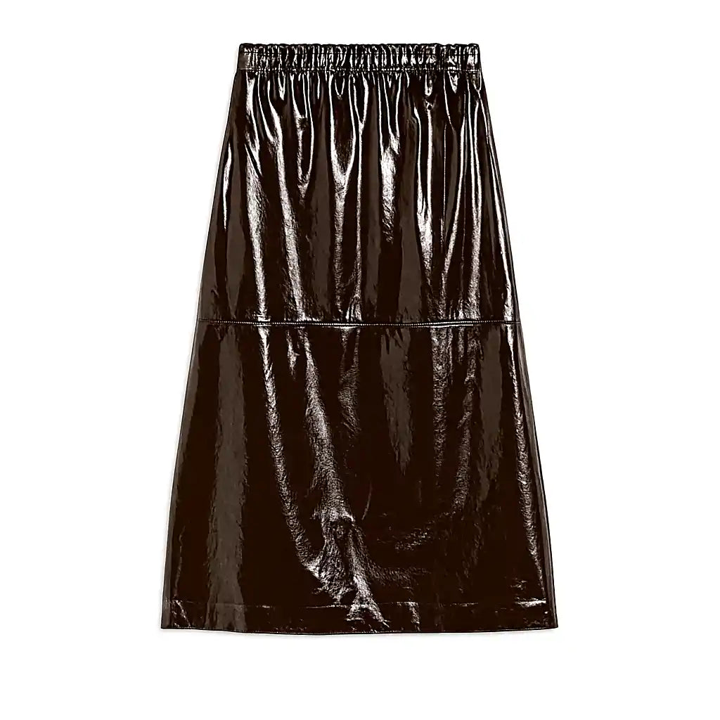 PATENT LEATHER MIDI SKIRT