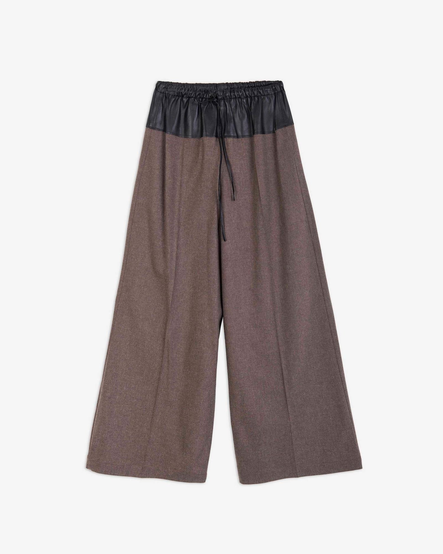 FLANNEL PANTS WITH LEATHER PEPLUM