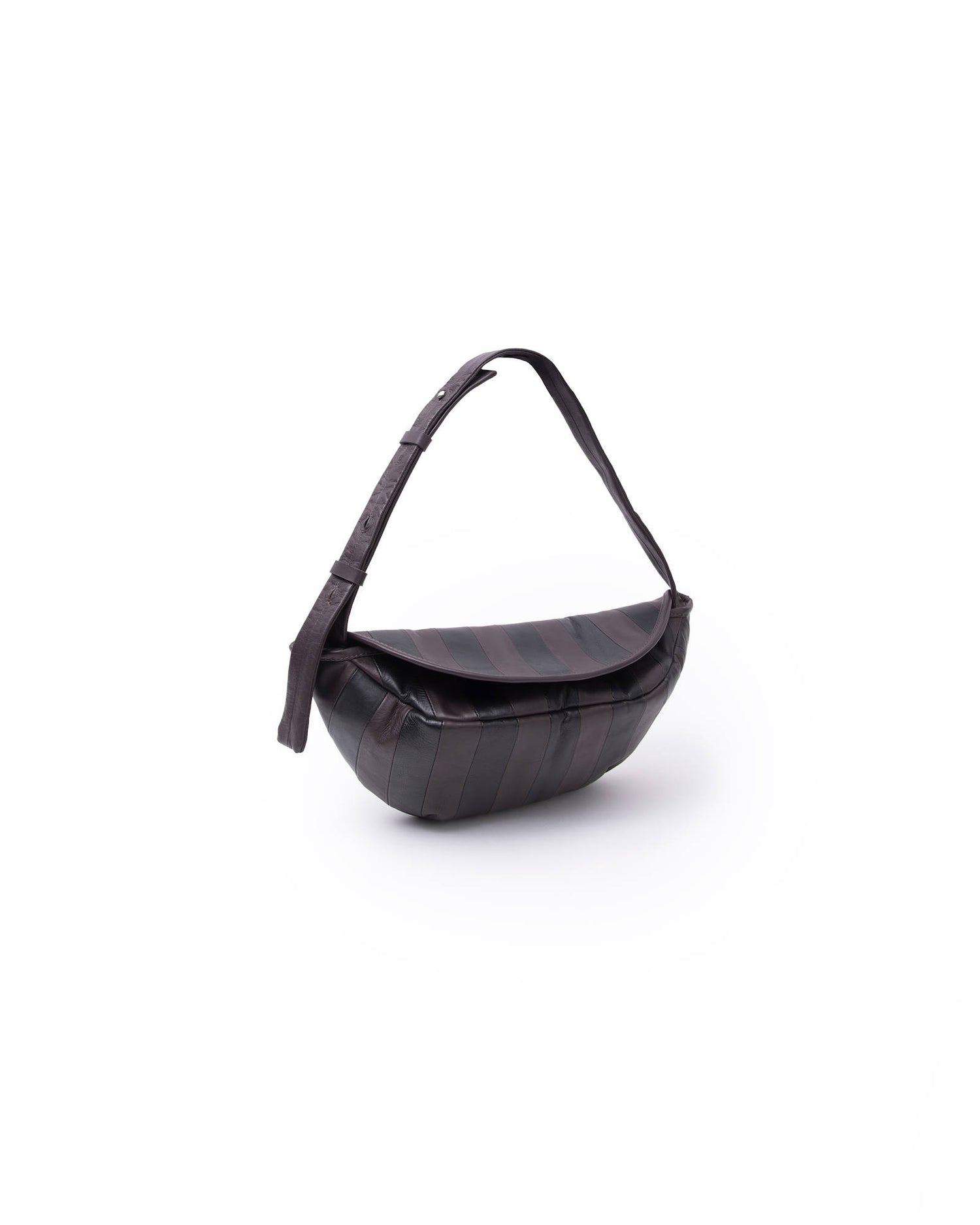 STRIPED LEATHER POUCH BAG