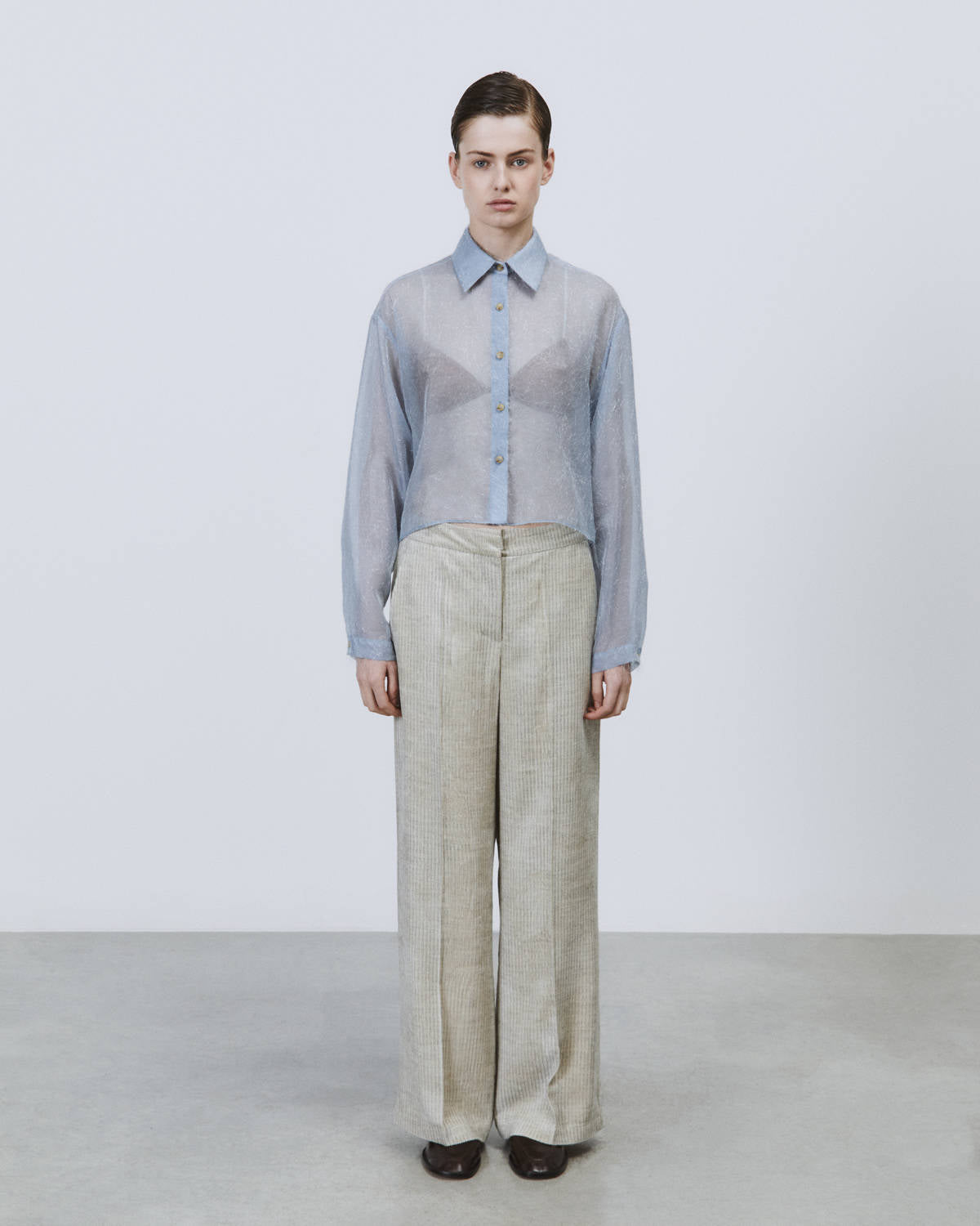 FRINGE EFFECT ORGANZA BOXY SHIRT