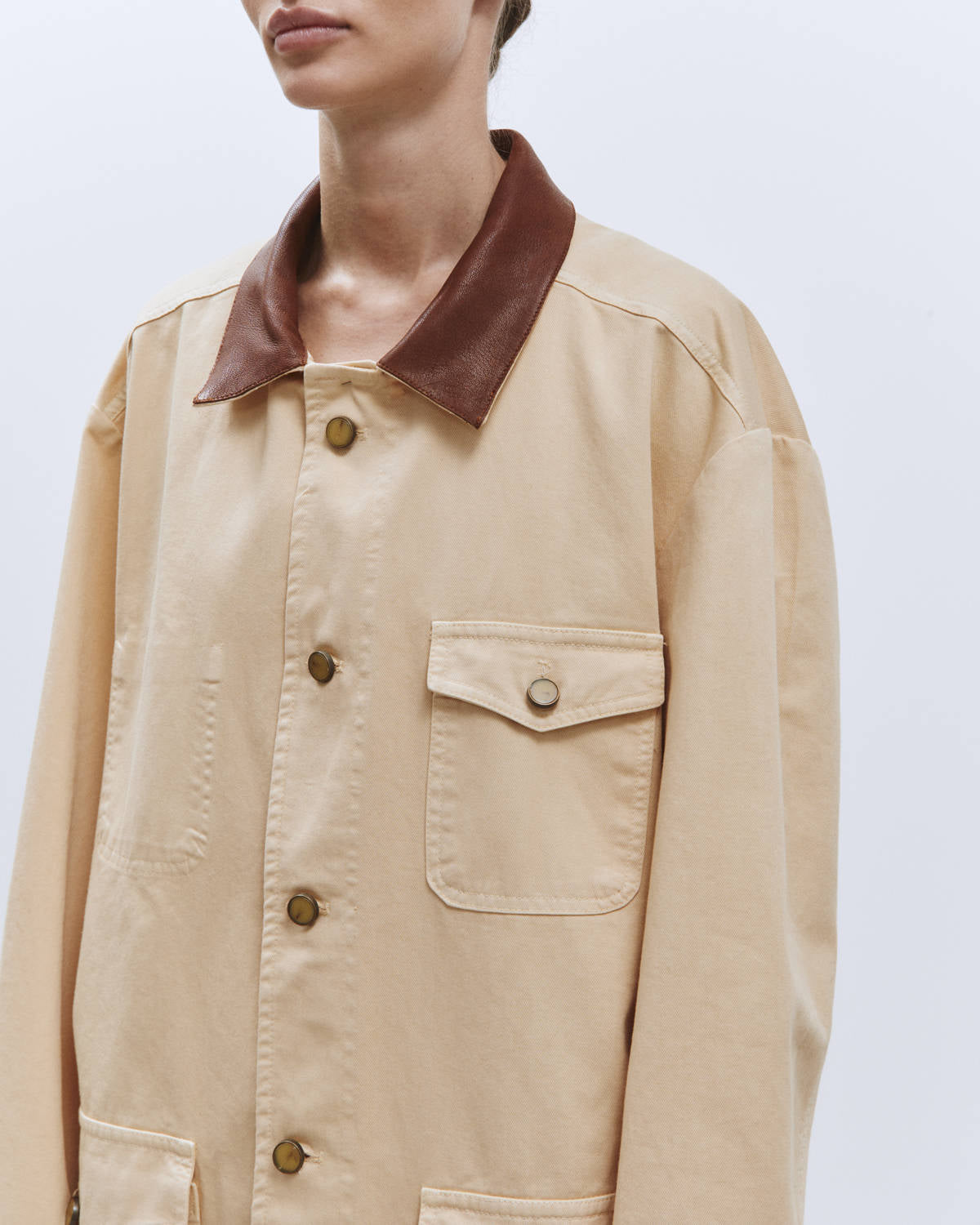 OVERSHIRT LEATHER COLLAR Cream