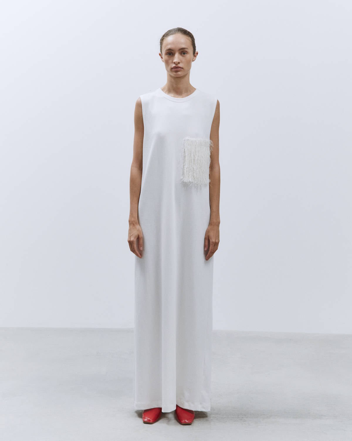 DRESS TANK TOP WITH FRINGE POCKET Milk