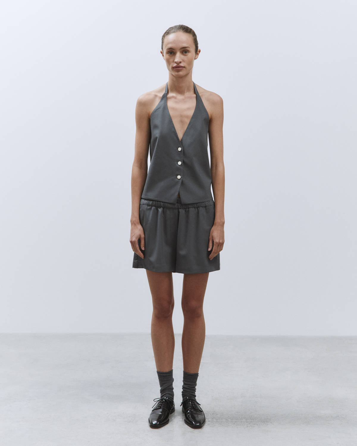 BACKLESS VEST WOOL CANVAS Smoke