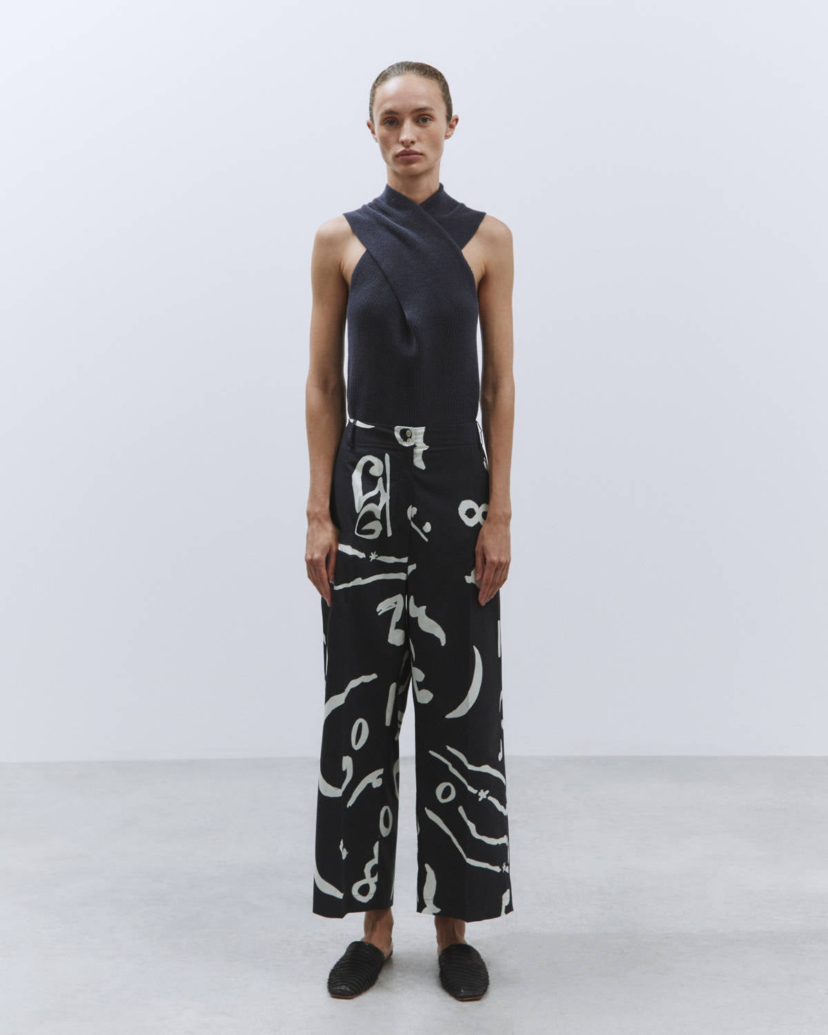 PRINTED COTTON CROPPED PANTS Black
