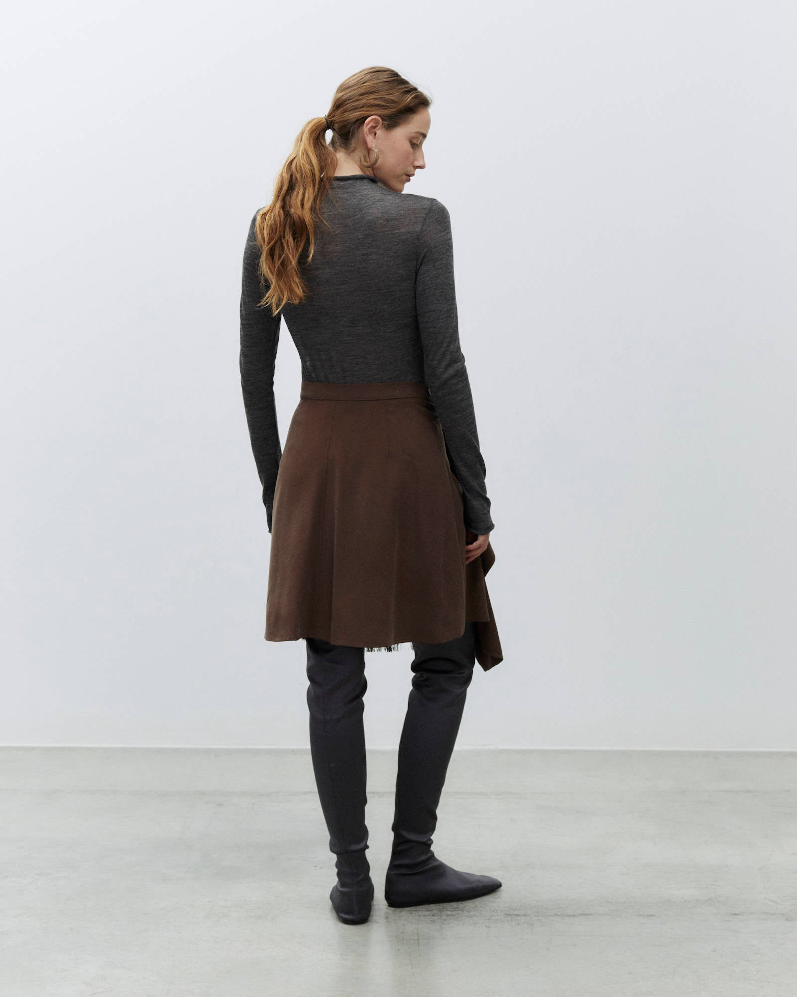 CUPRO EFFECT FRINGED SKIRT