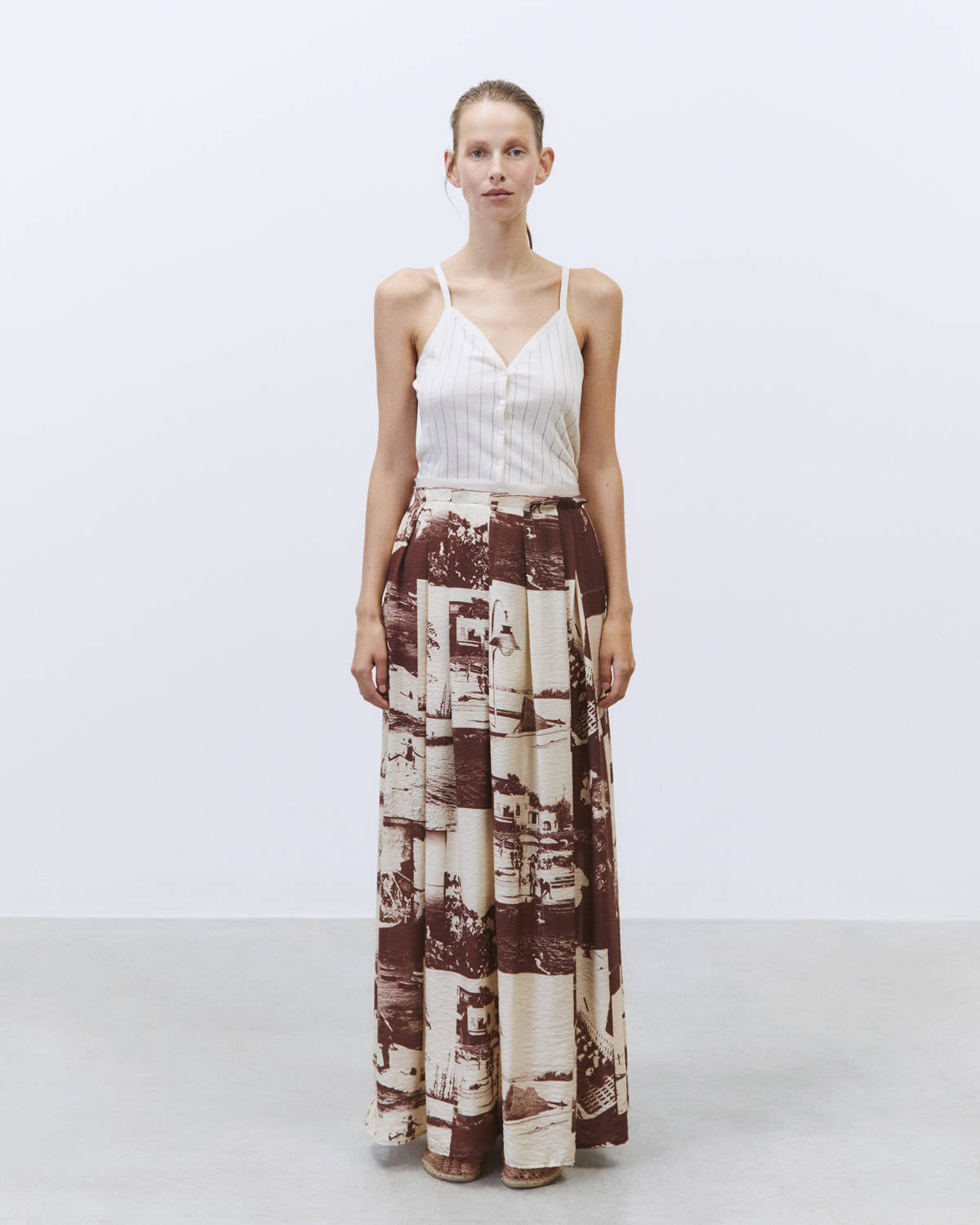 PHOTO PRINT PLEATED SKIRT Choco