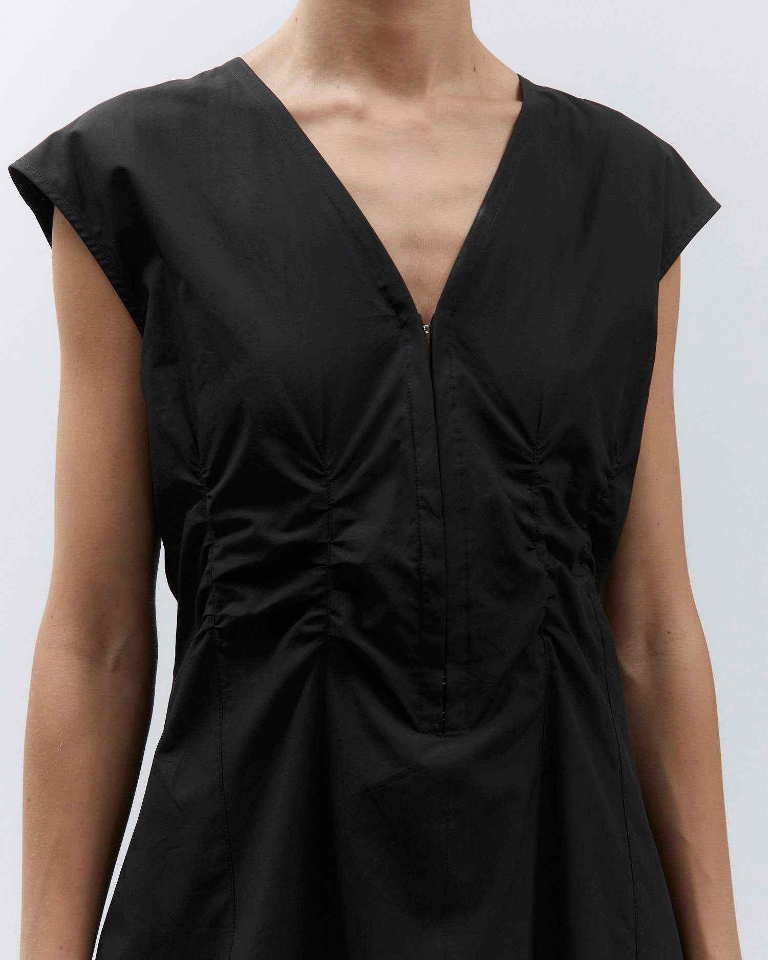 POPLIN DRESS WITH RUFFLED BUST Black