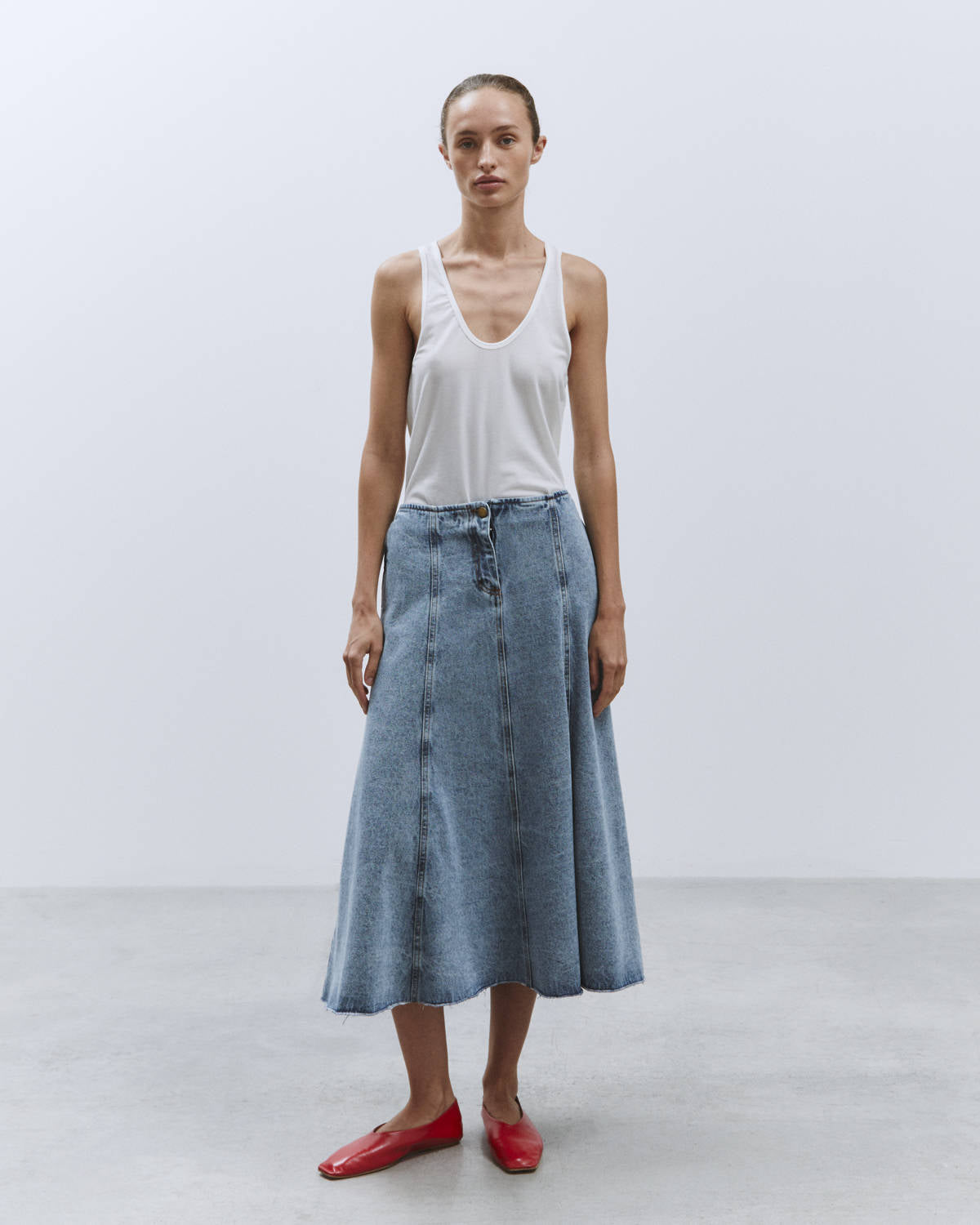 DENIM SKIRT WITH PANELS Bleach Blue