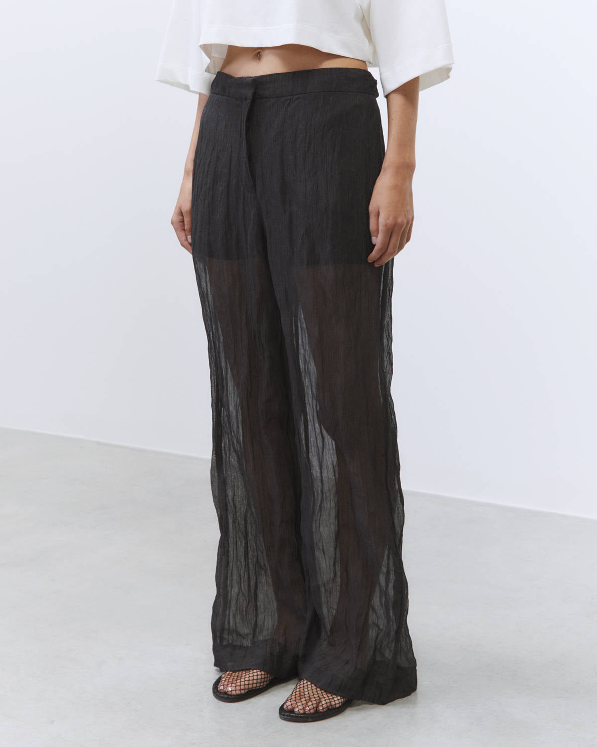 METAL GAUZE PANTS Black