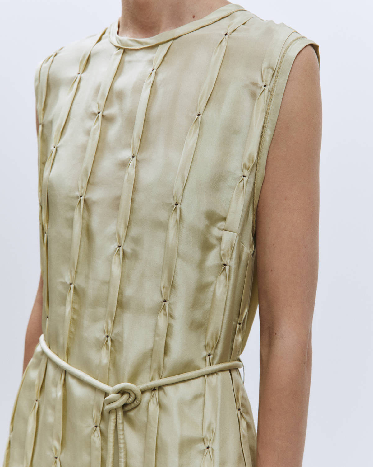 LONG DRESS EMBROIDERED SILK Sage