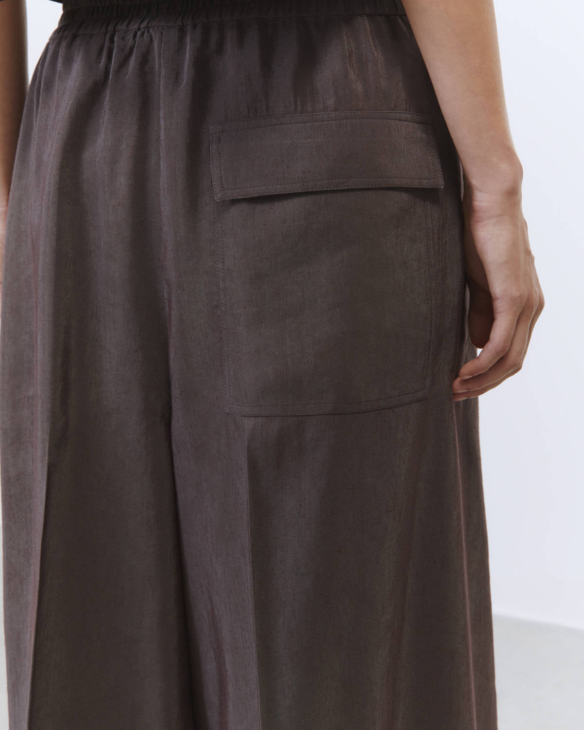 LINEN PANTS WIDE LEG Aubergine