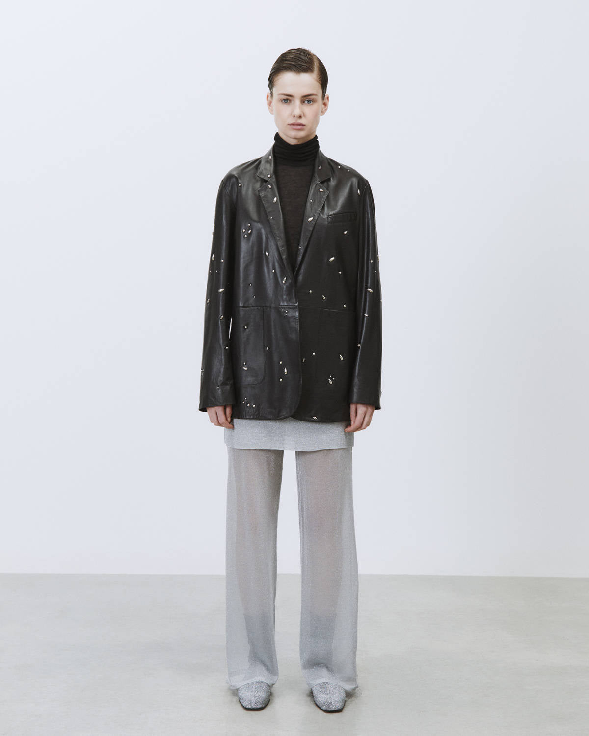 LEATHER BLAZER WITH APPLIQUES