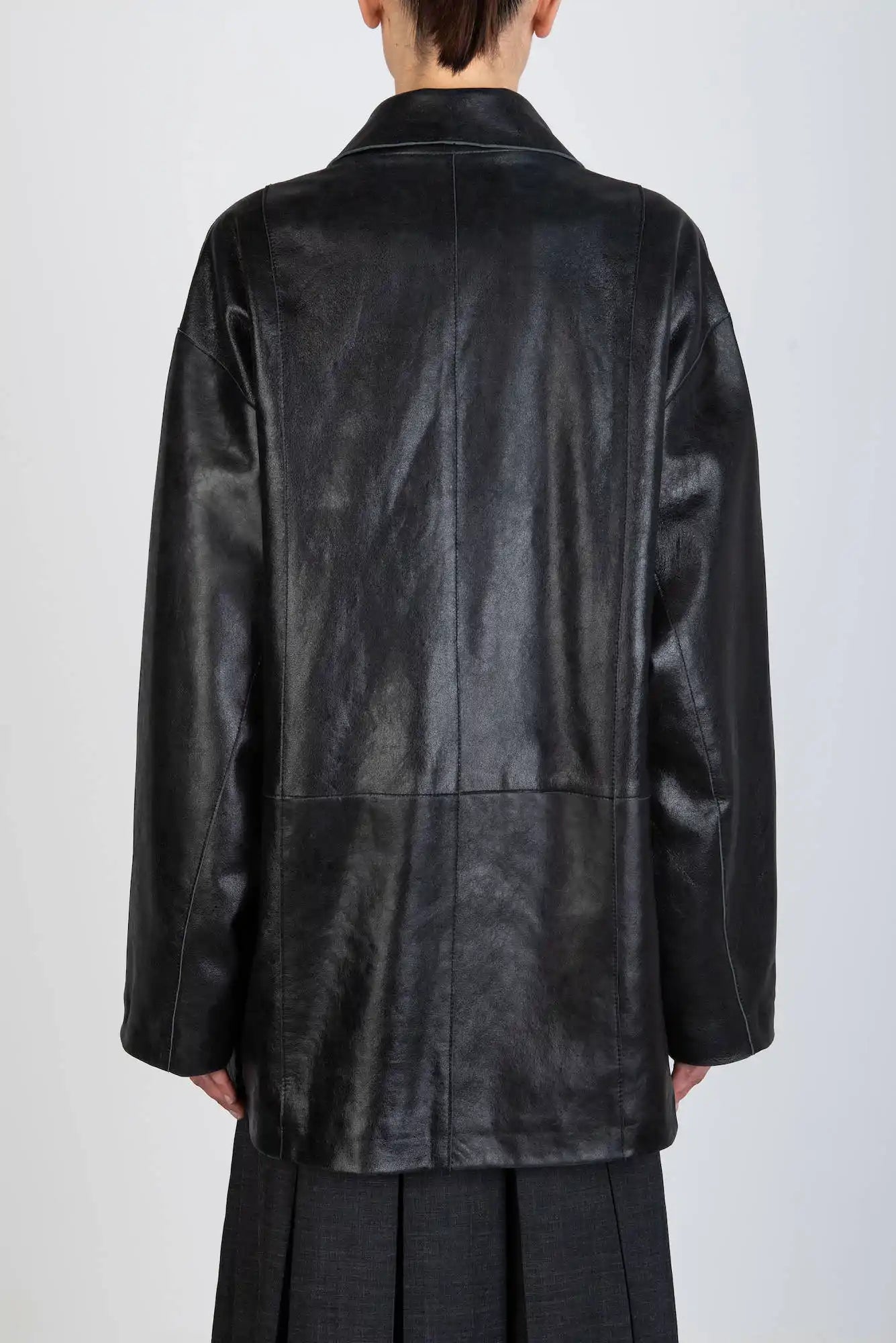 LEATHER PEA COAT