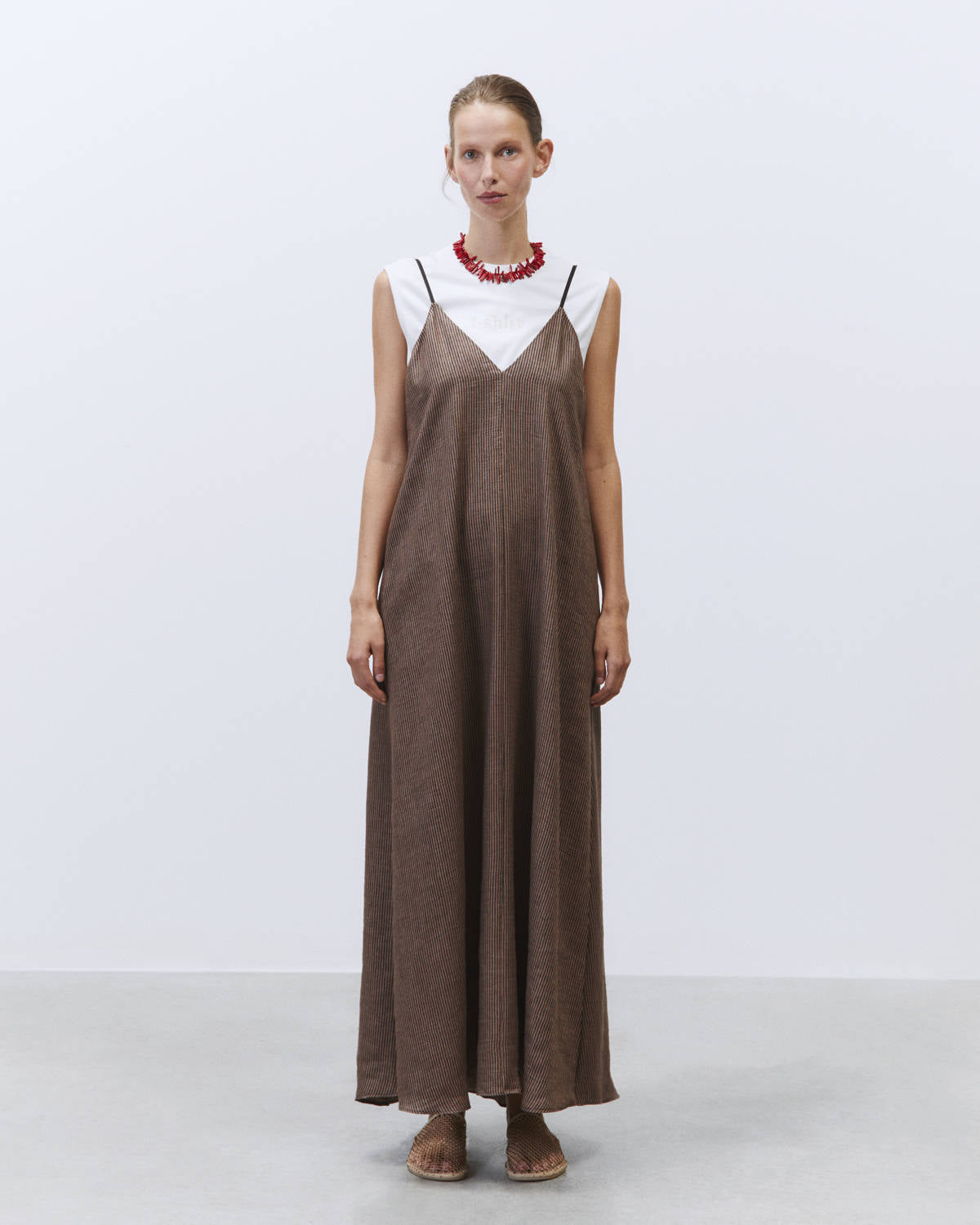 LONG DRESS MICRO STRIPE Choco