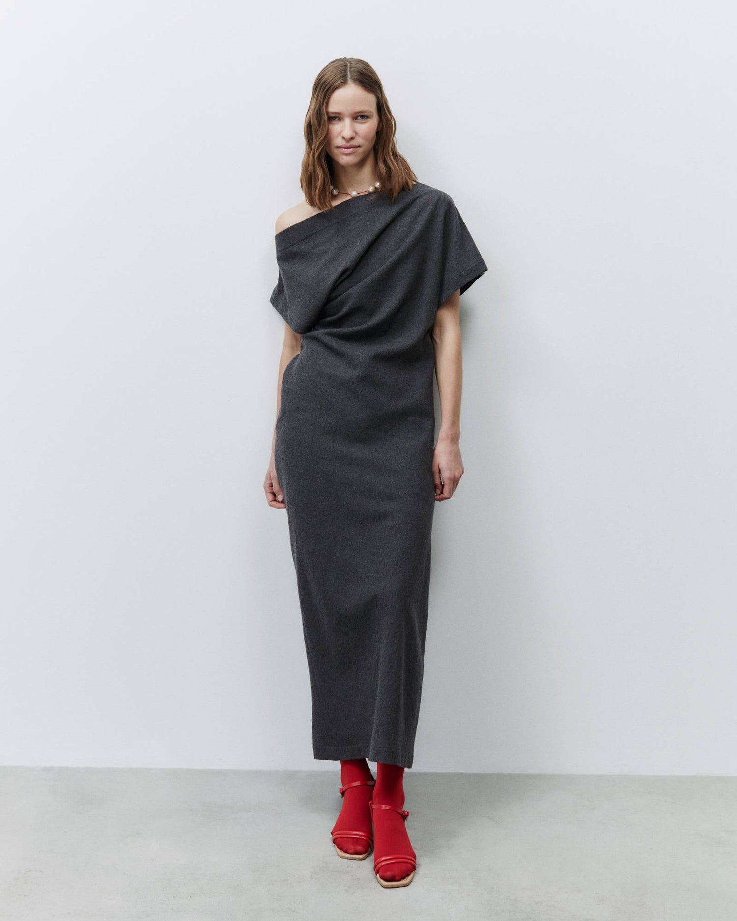 WOOL DRESS WITH ASYMMETRIC SHOULDERS