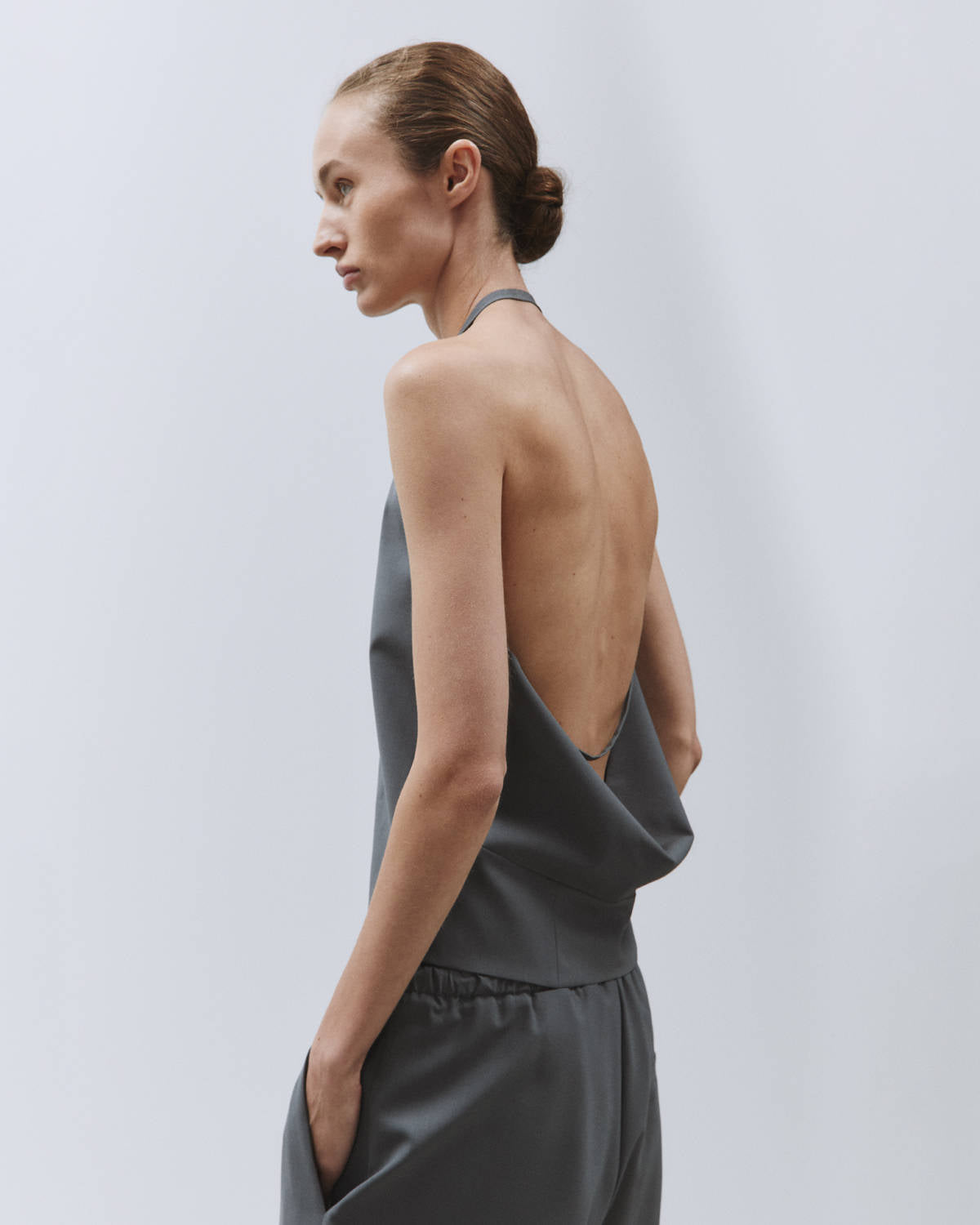 BACKLESS VEST WOOL CANVAS Smoke