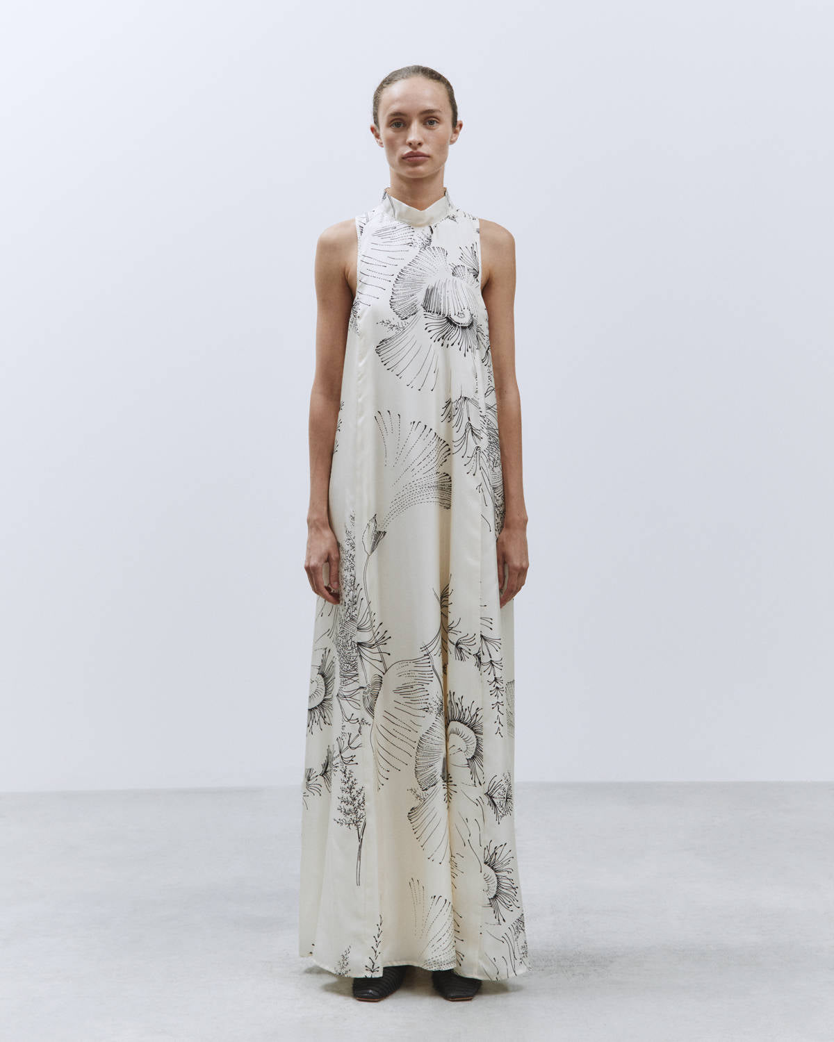 LONG DRESS IN MERINGUE PRINTED SILK