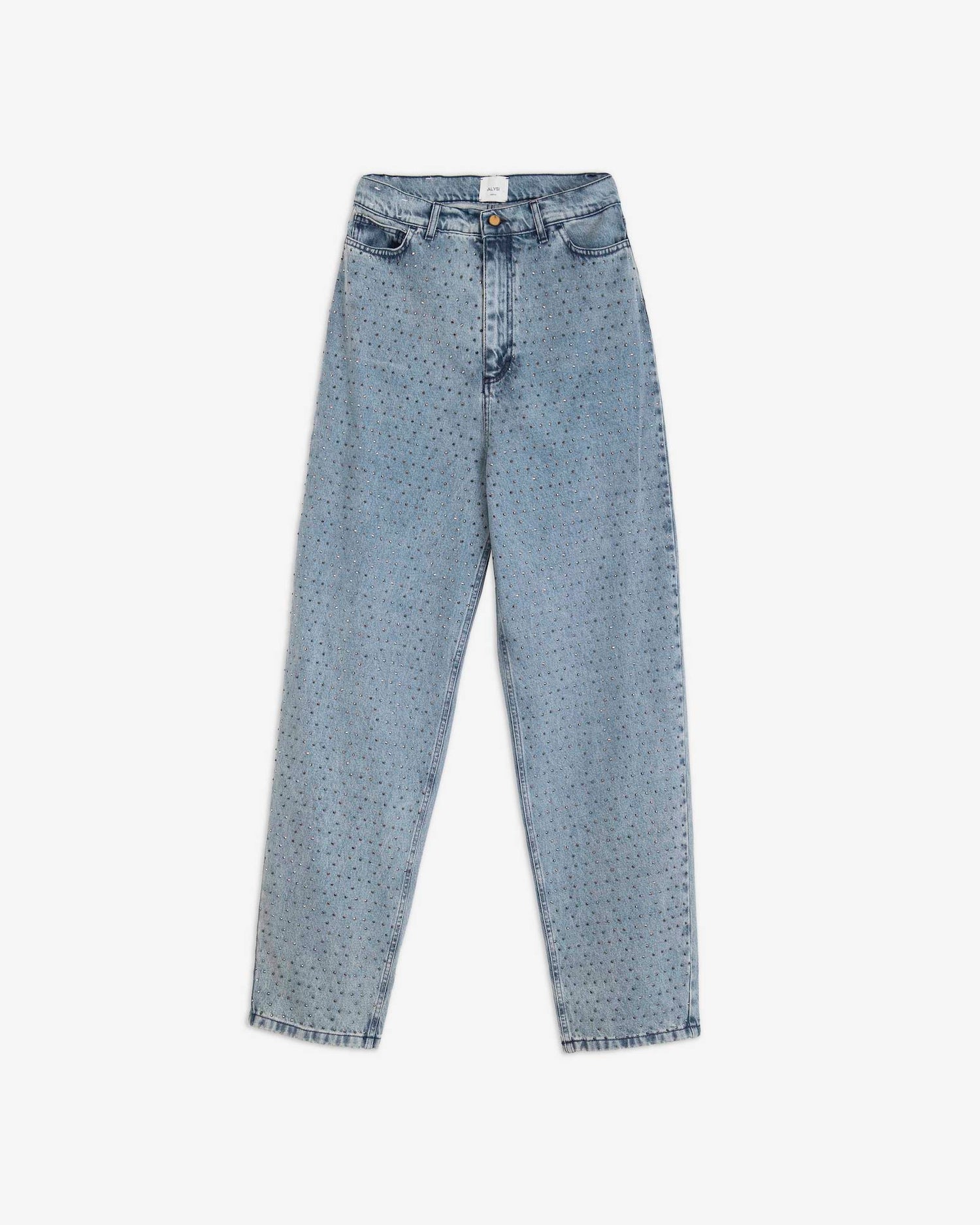 FIVE POCKET DENIM WITH RHINESTONE APPLICATIONS