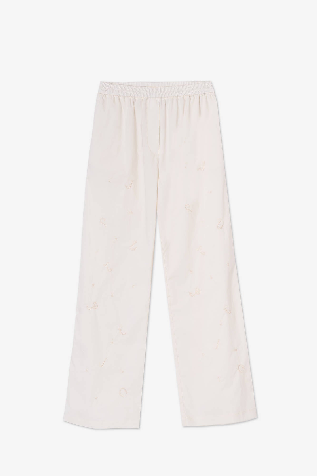 POPLIN TROUSERS EMBROIDERY CURIOSITY MERINGUE