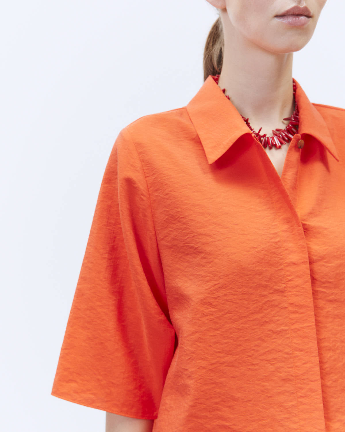 CROPPED SILK CANVAS SHIRT Coral