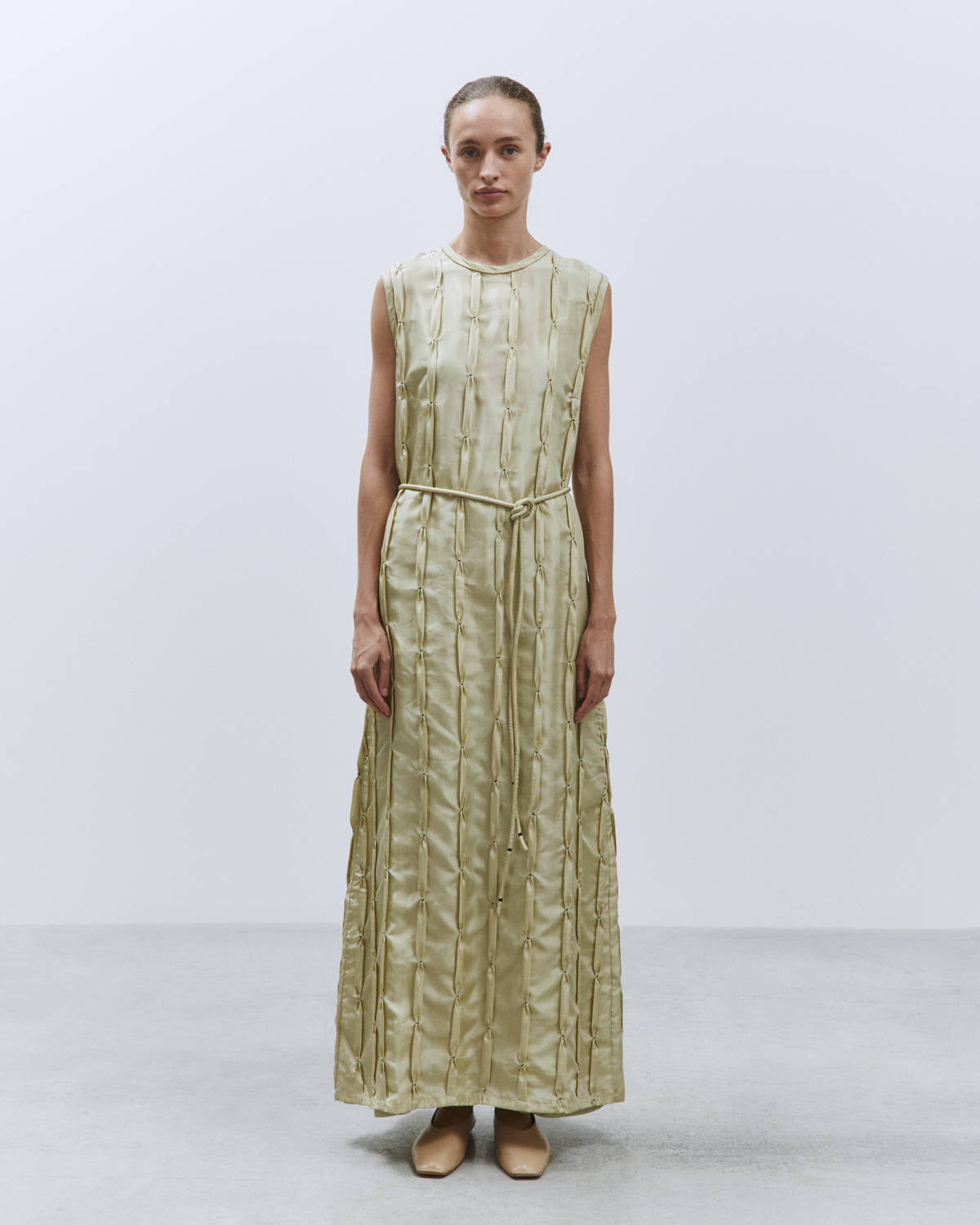 LONG DRESS EMBROIDERED SILK Sage