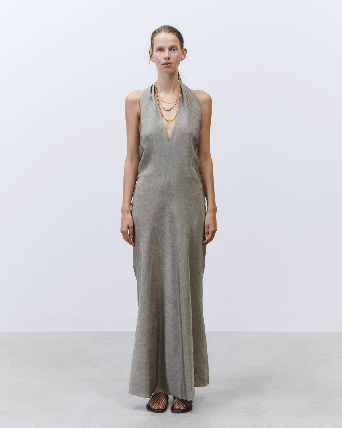 LINEN DRESS WITH BRAID DETAIL Fume'
