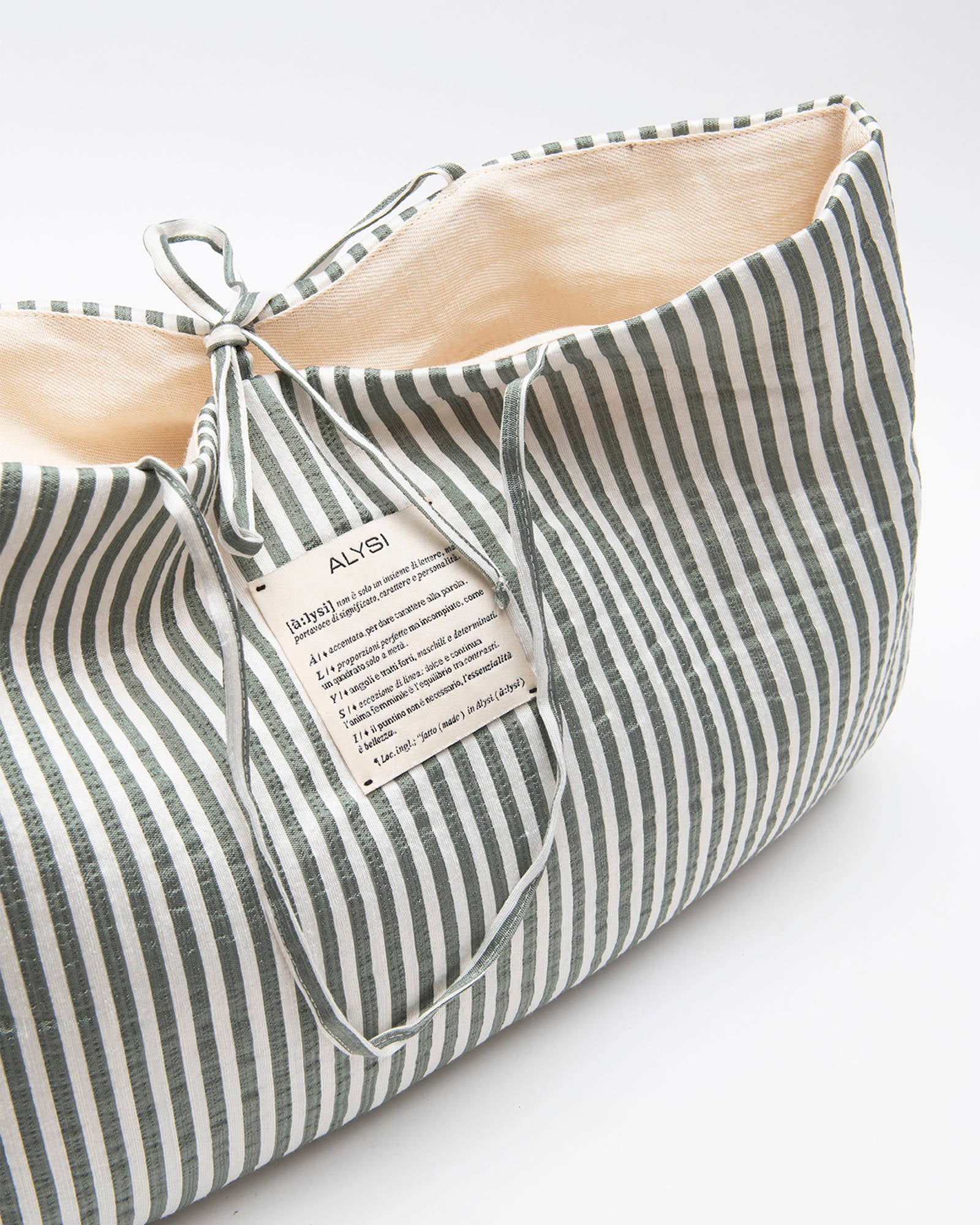 Sage Striped SATIN SHOPPER