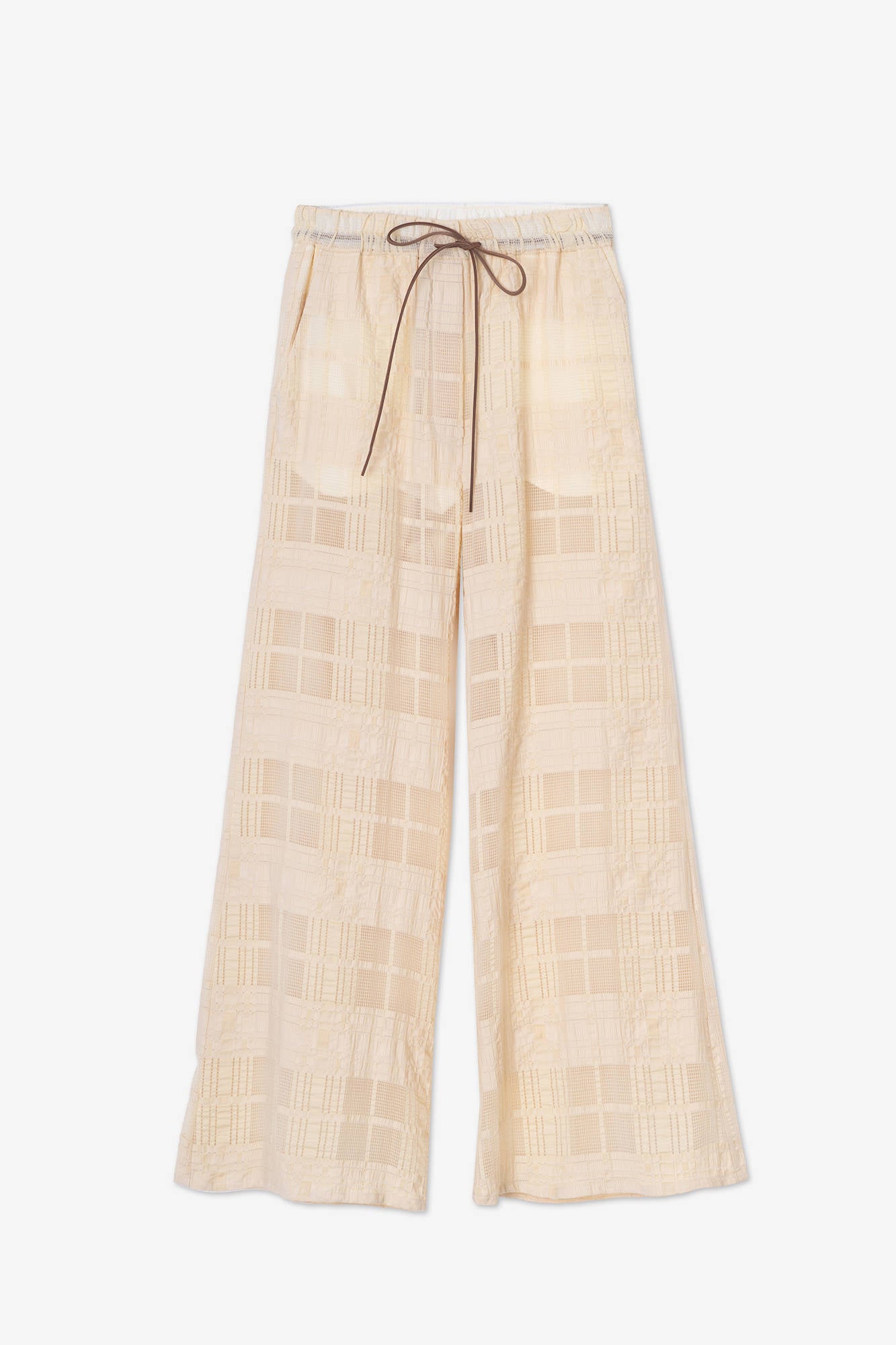 CHECK A JOUR FLARED TROUSERS Cream