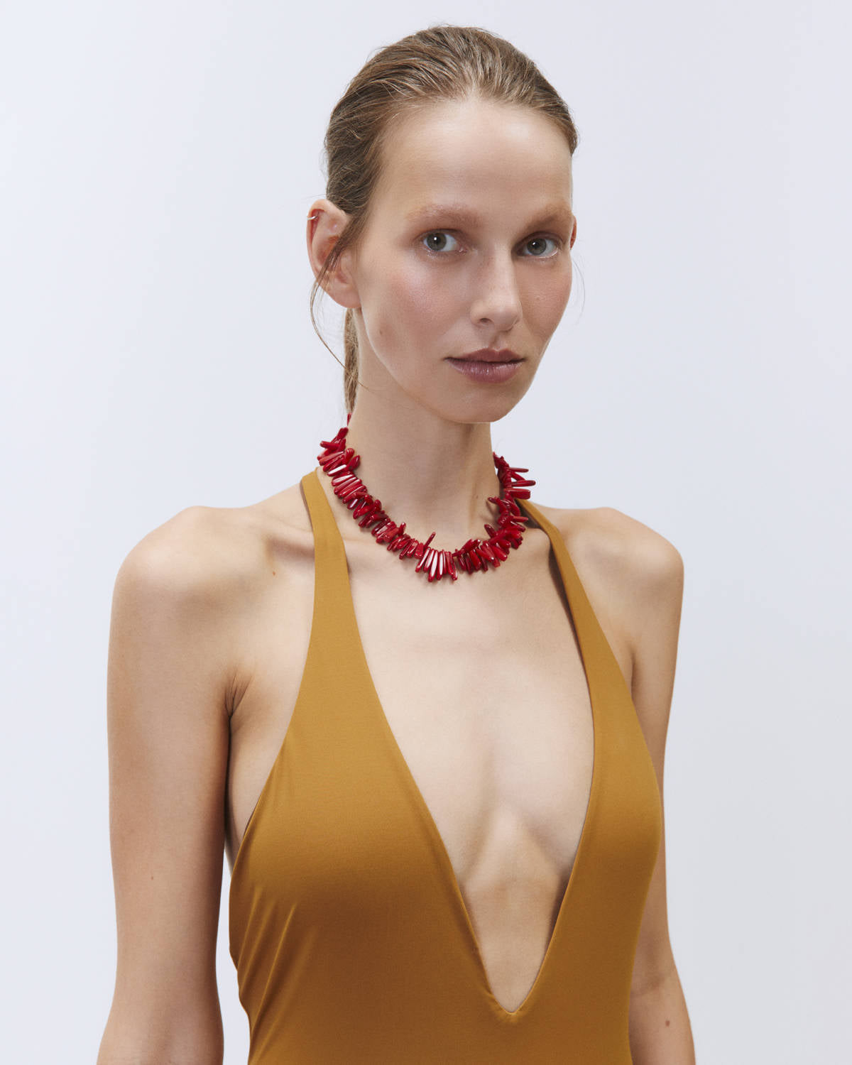 V-NECK ONE-PIECE SWIMSUIT Cognac