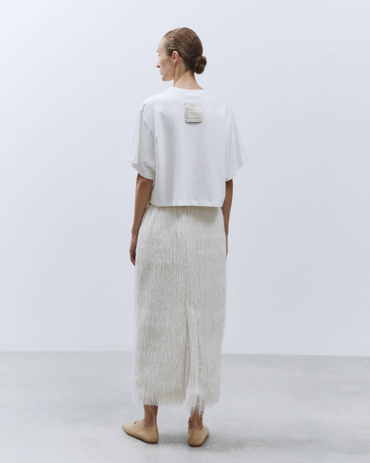 MIDI SKIRT IN MERINGUE FRINGE FABRIC
