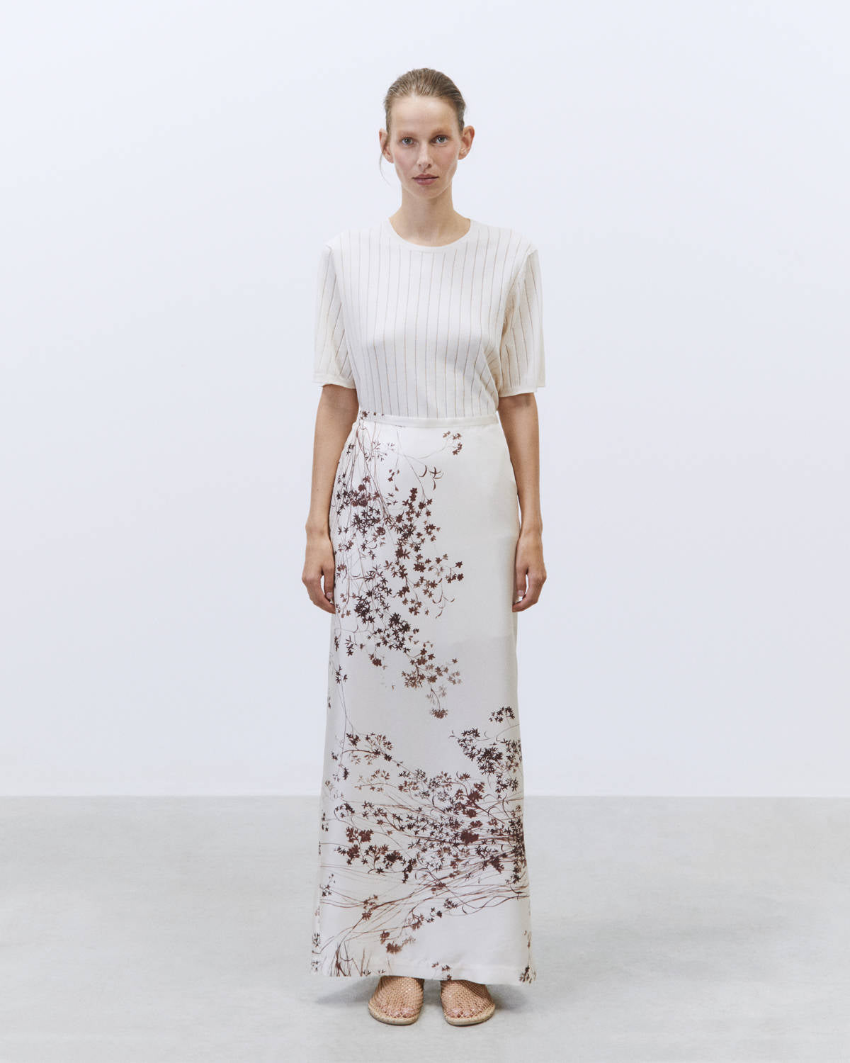 LONG PRINTED SILK SKIRT Milk