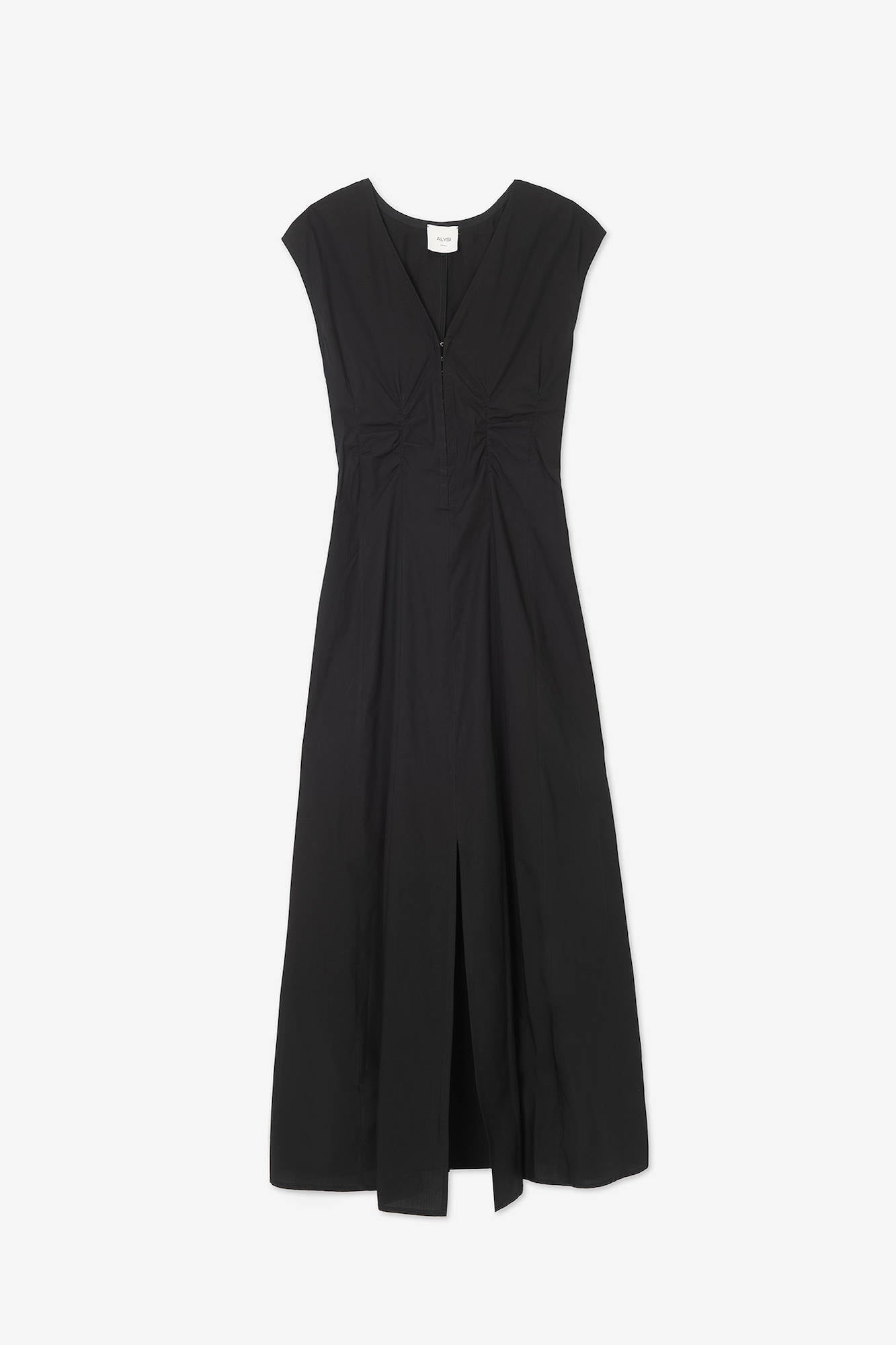 POPLIN DRESS WITH RUFFLED BUST Black
