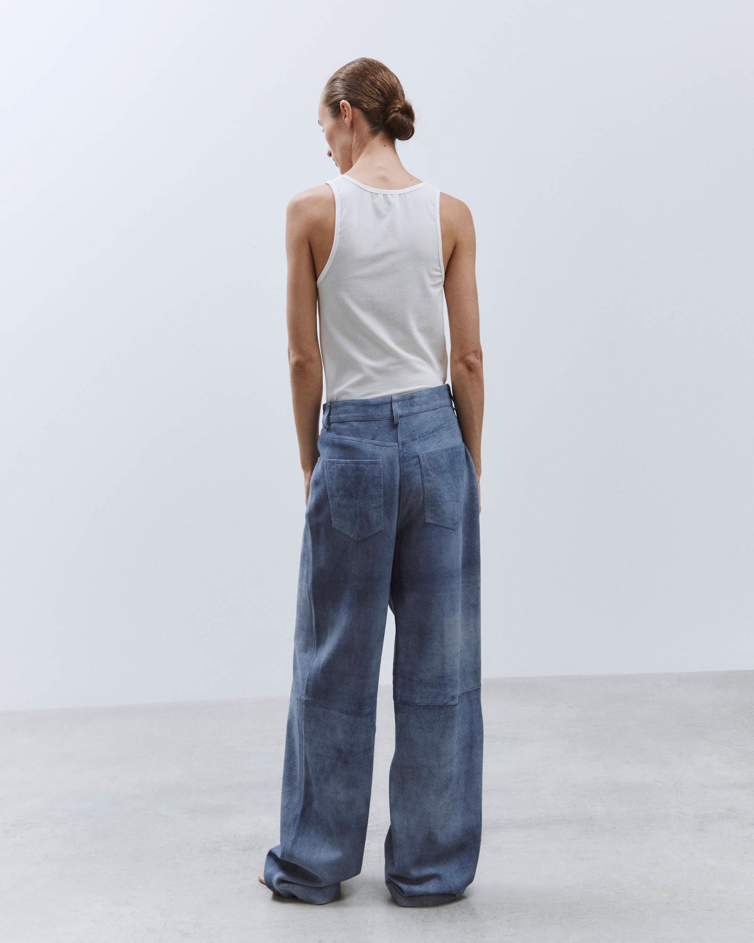 FIVE POCKET WIDE LEG LEATHER DENIM EFFECT