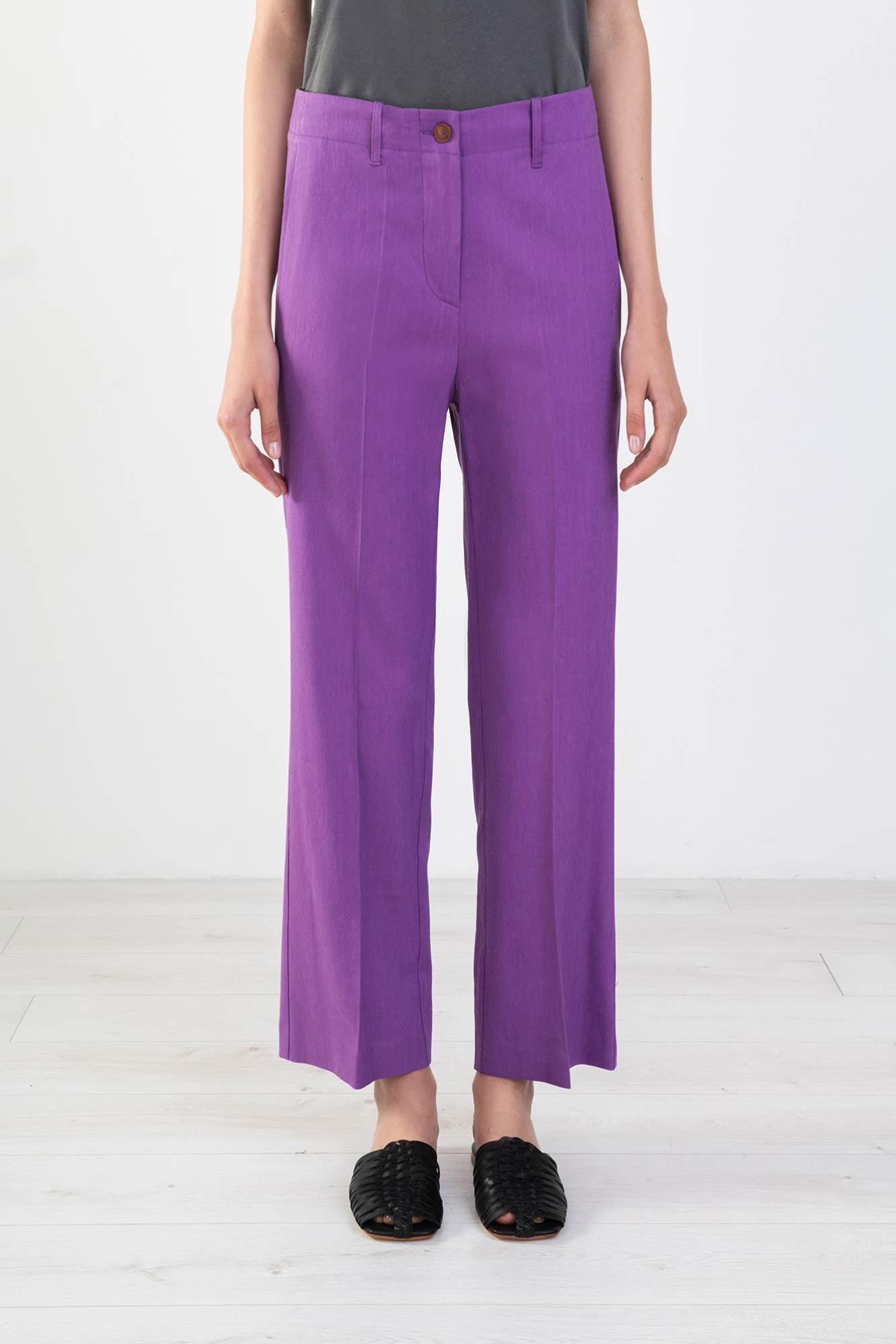 REGULAR FIT TROUSERS WITH FLARED BOTTOM