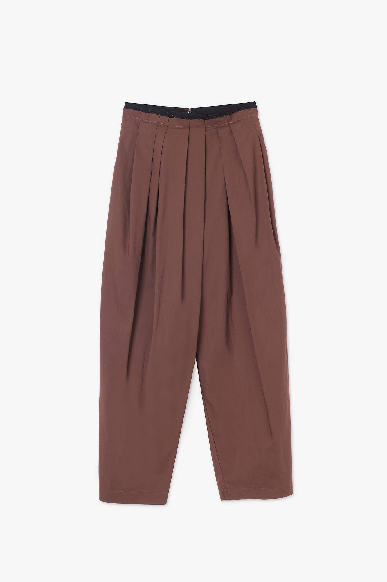 COCOA PLEATED POPLIN TROUSERS