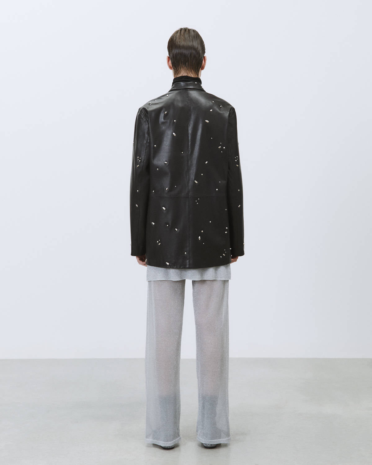 LEATHER BLAZER WITH APPLIQUES
